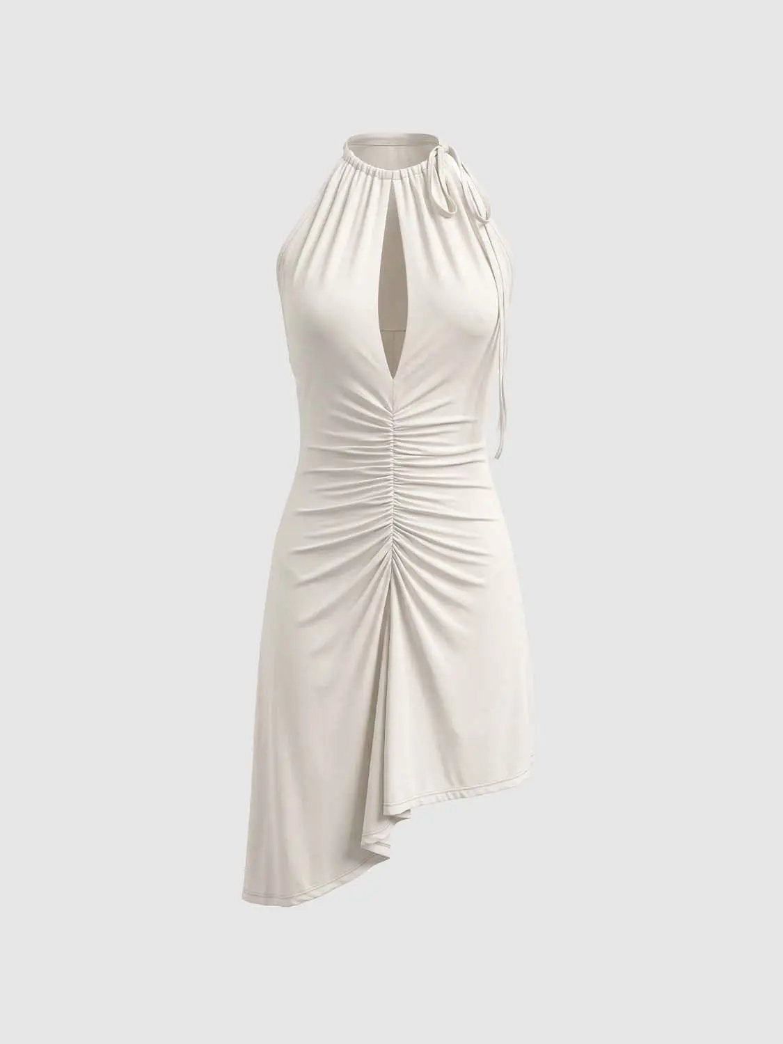 Ruched Keyhole Halter A-Line Sleeveless Mini Dress