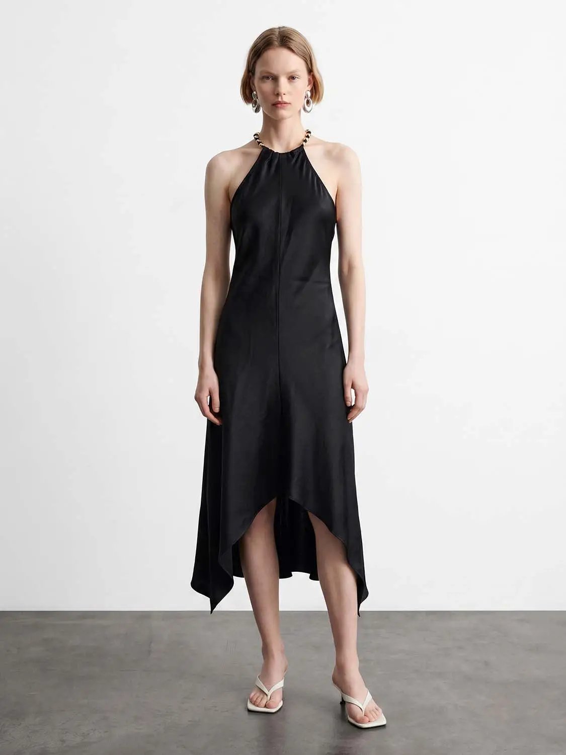 A-Line Sleeveless Maxi Dress With Asymmetric Hem