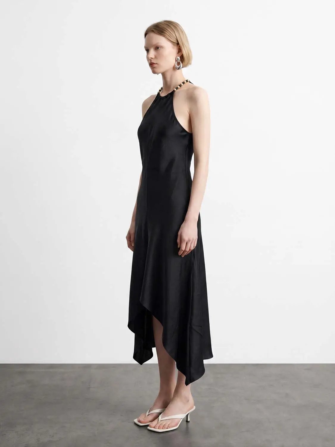 A-Line Sleeveless Maxi Dress With Asymmetric Hem