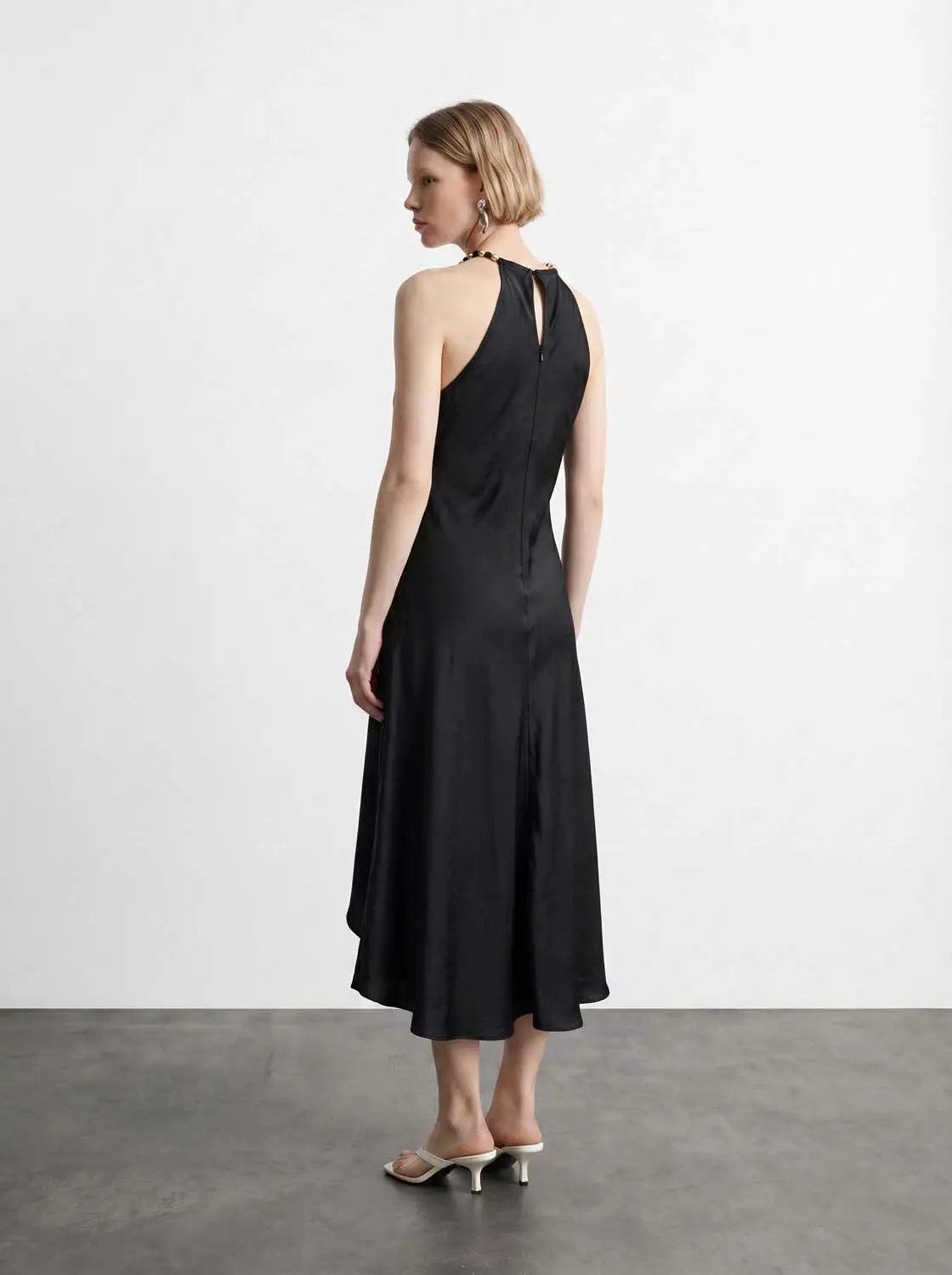 A-Line Sleeveless Maxi Dress With Asymmetric Hem