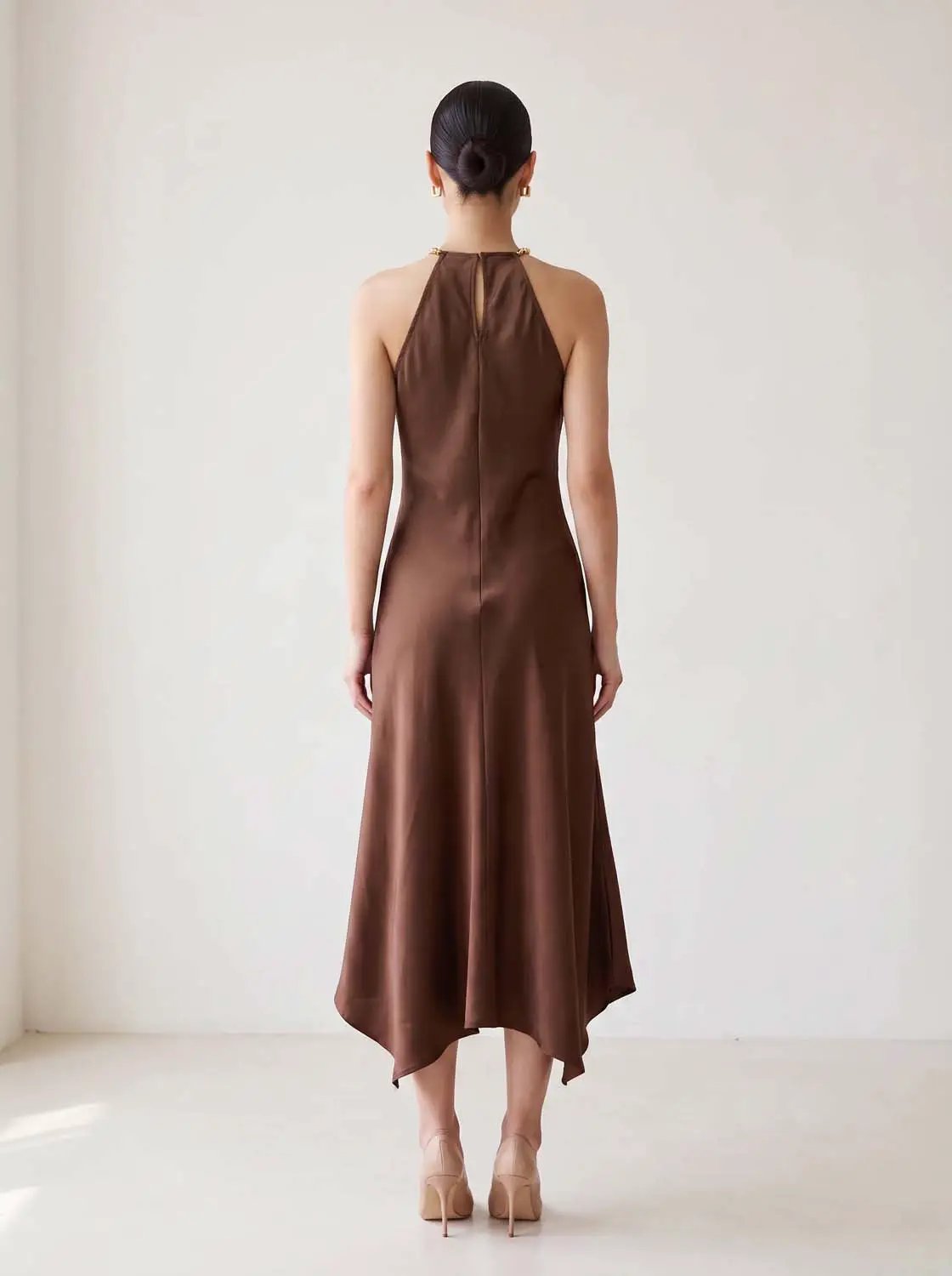 A-Line Sleeveless Maxi Dress With Asymmetric Hem