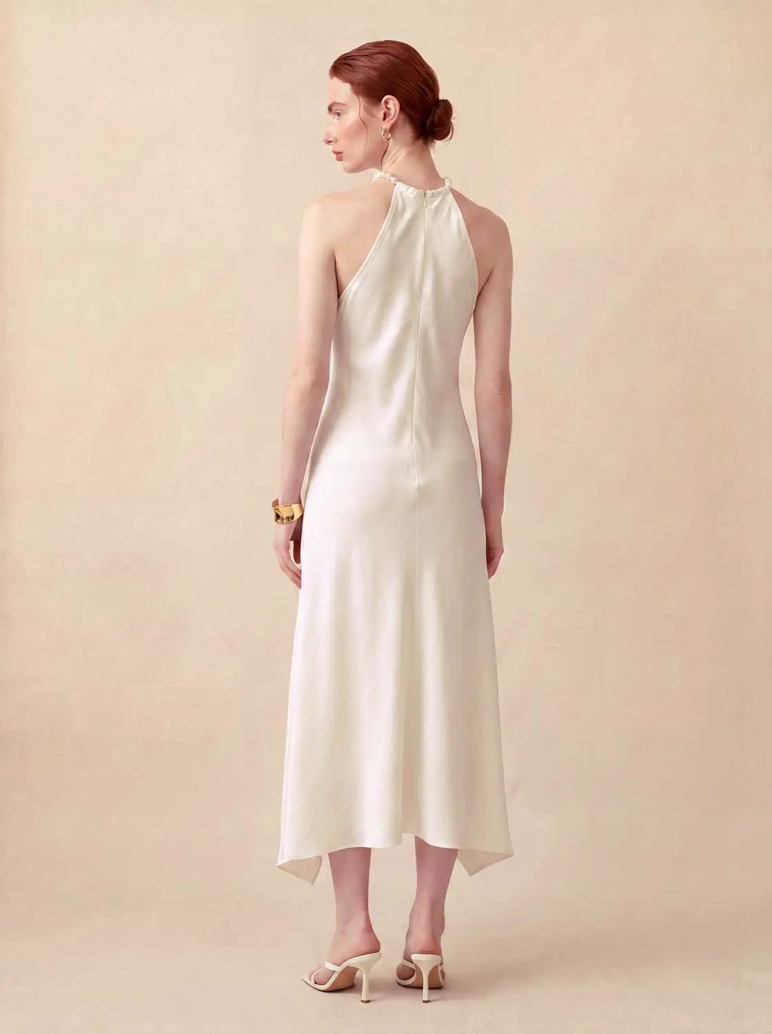 Pearl Halter Sleeveless Asymmetric A-Line Dress
