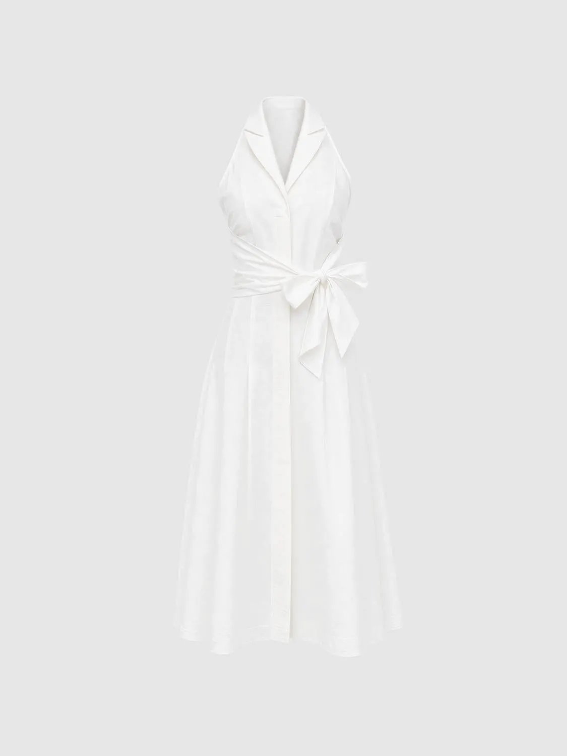 Tie Waist A-Line Collared Sleeveless Maxi Cotton Linen Dress