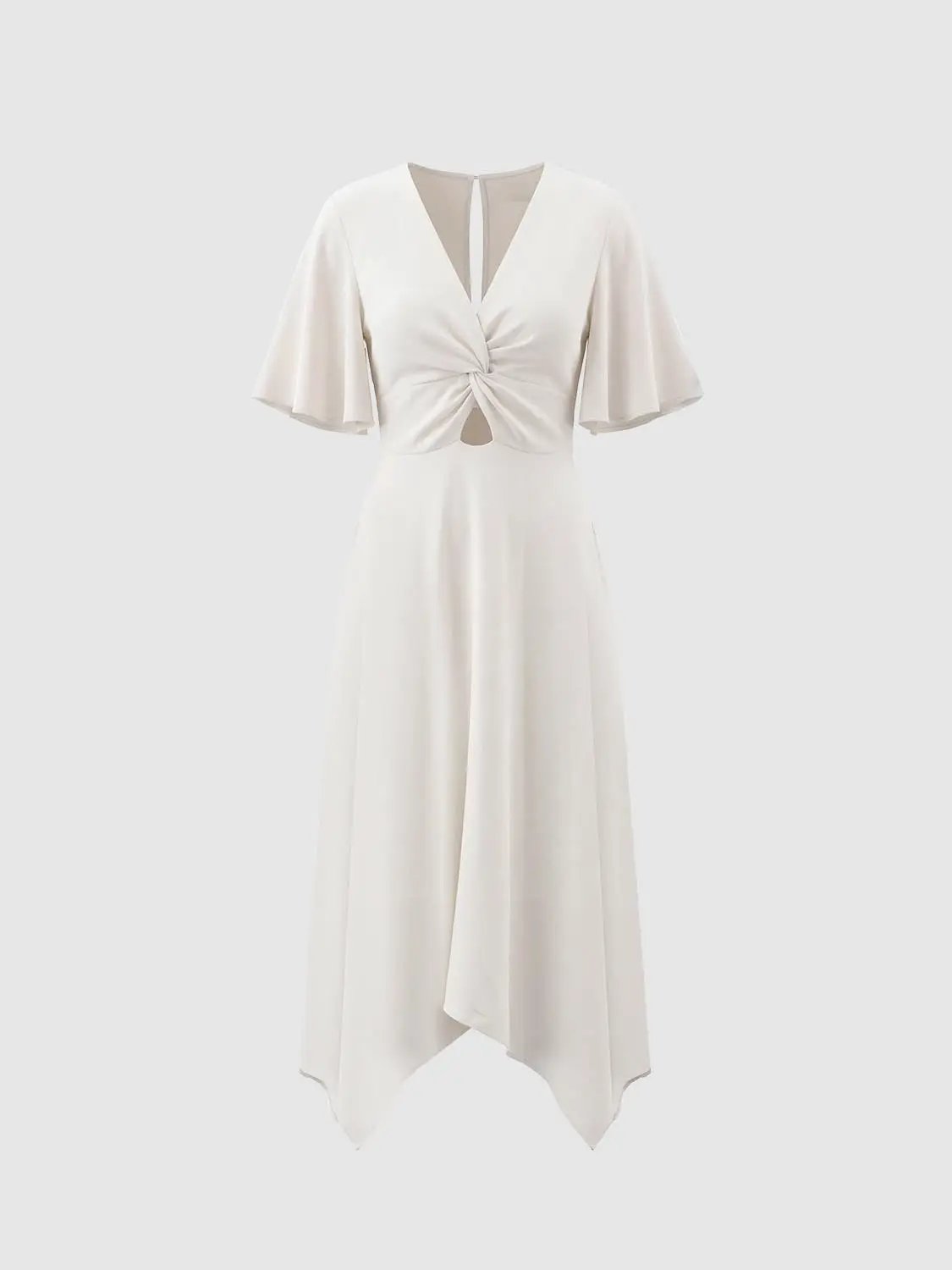 Twist Front Asymmetric Hem V-neck Short Sleeve Maxi Dress
