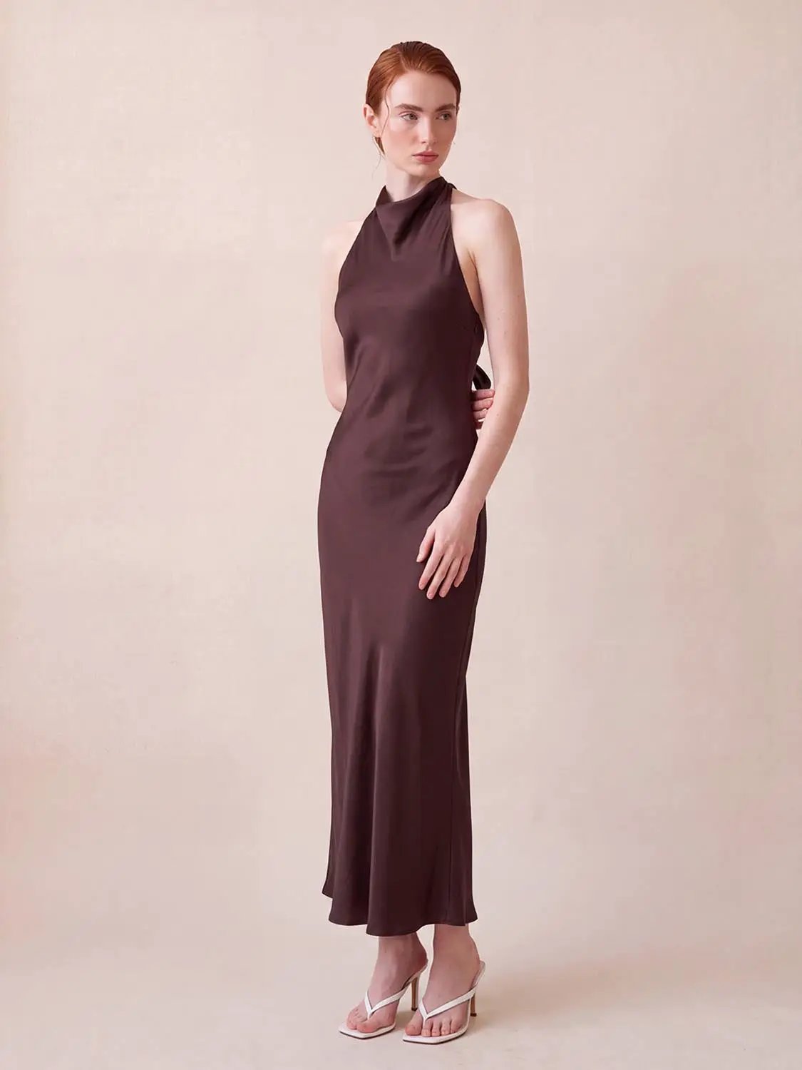 Draped Cowl Neck Sleeveless Fitted Maxi Dress