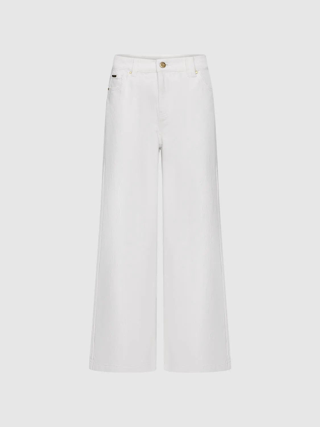 High Rise Belted Straight Wide Leg Cotton Jeans