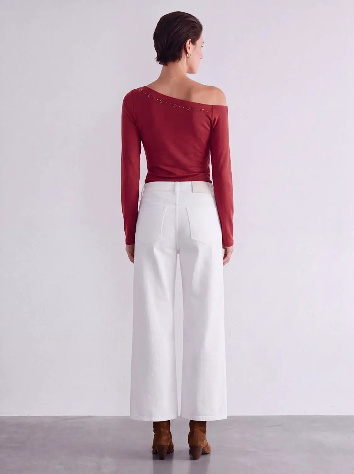 High Rise Belted Straight Wide Leg Cotton Jeans