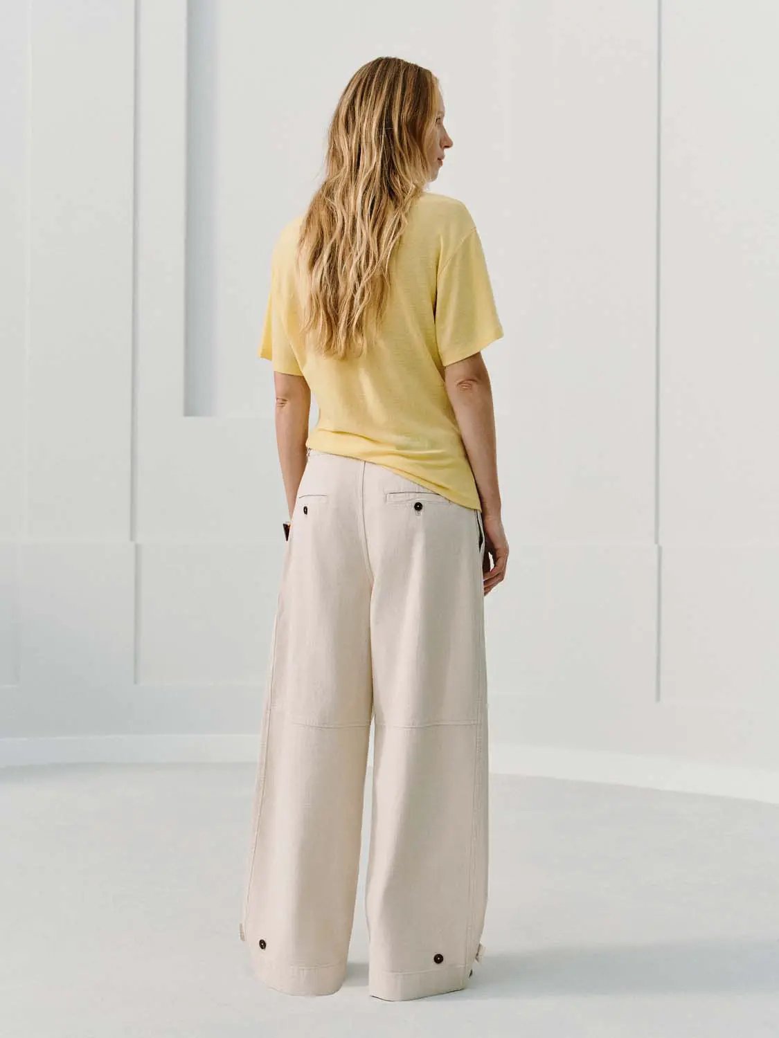 Pleated Cuffed High-waisted Wide-leg Cotton Pants