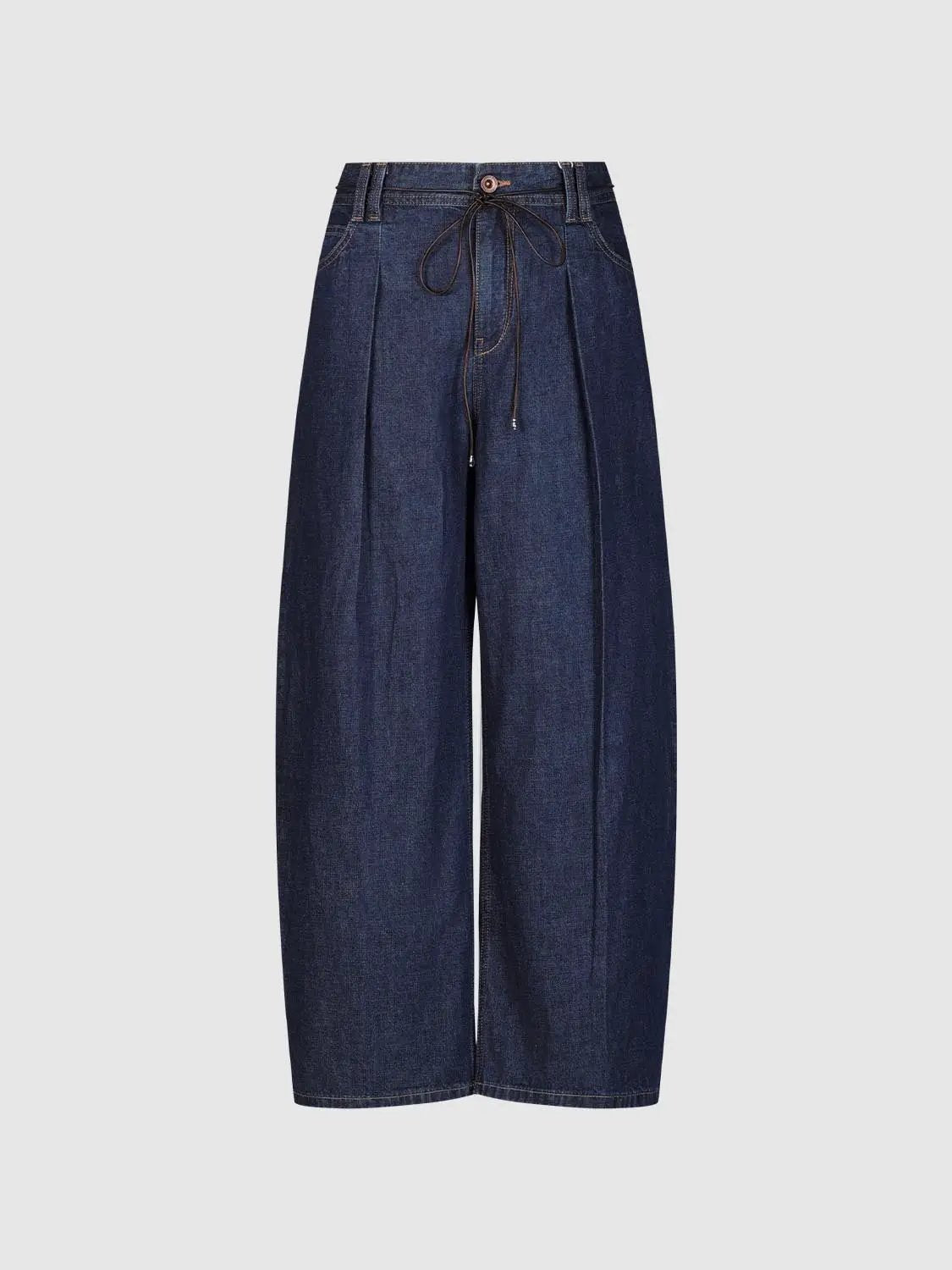 Pleated Wide-Leg Cotton Hemp Blend Jeans
