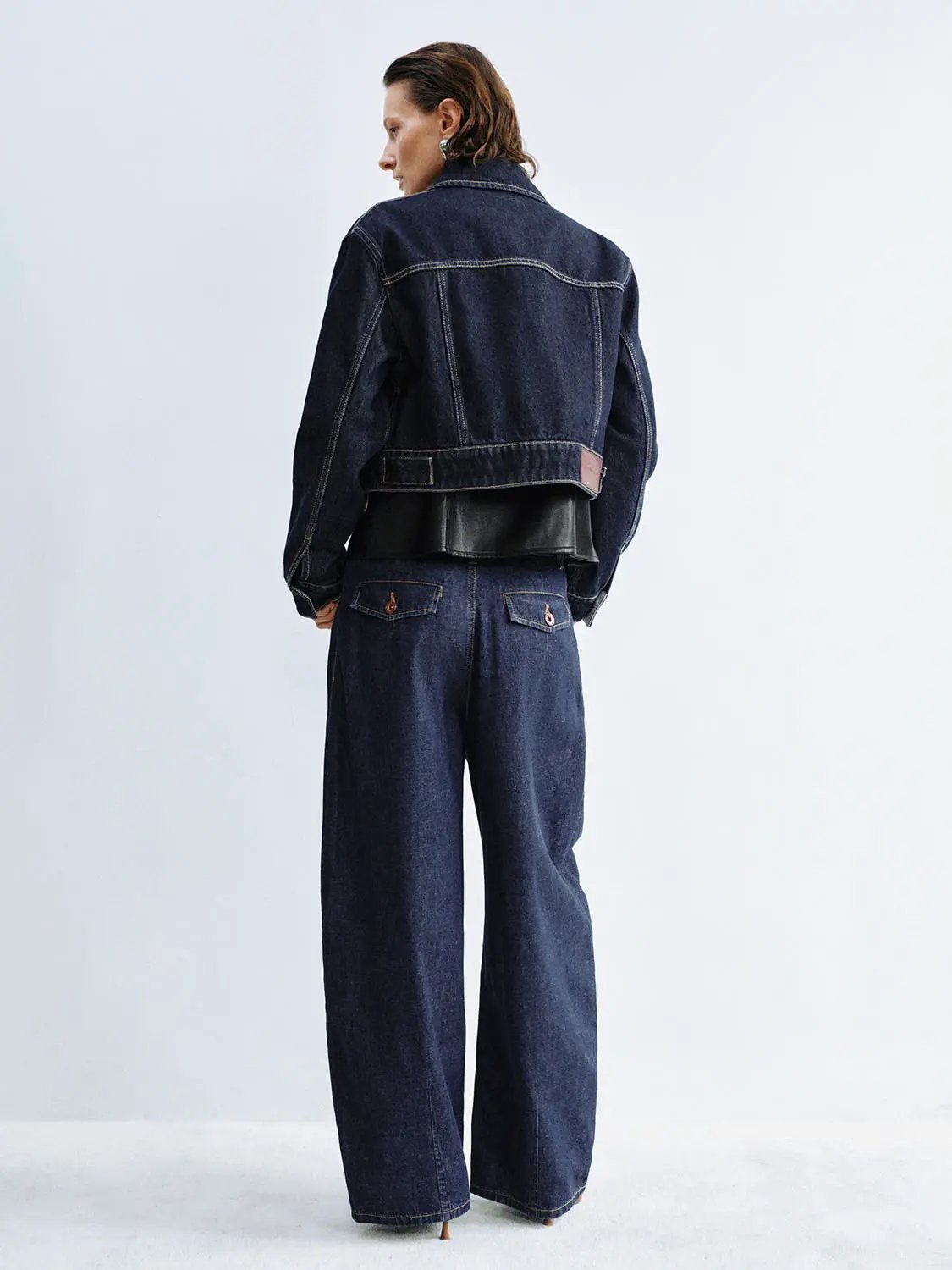 Pleated Wide-Leg Cotton Hemp Blend Jeans