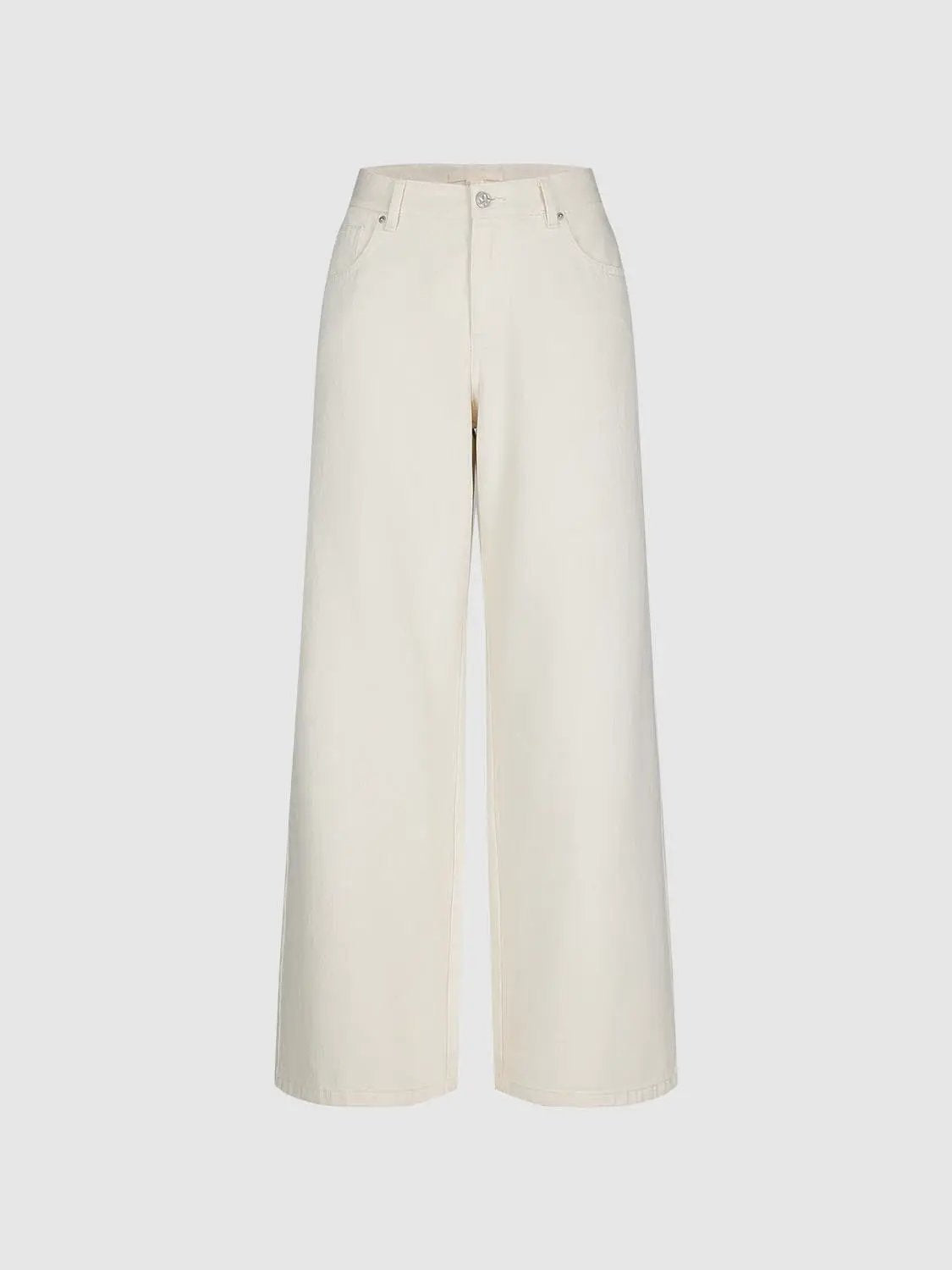 Solid Mid-rise Medium Weight Wide-leg Cotton Pants