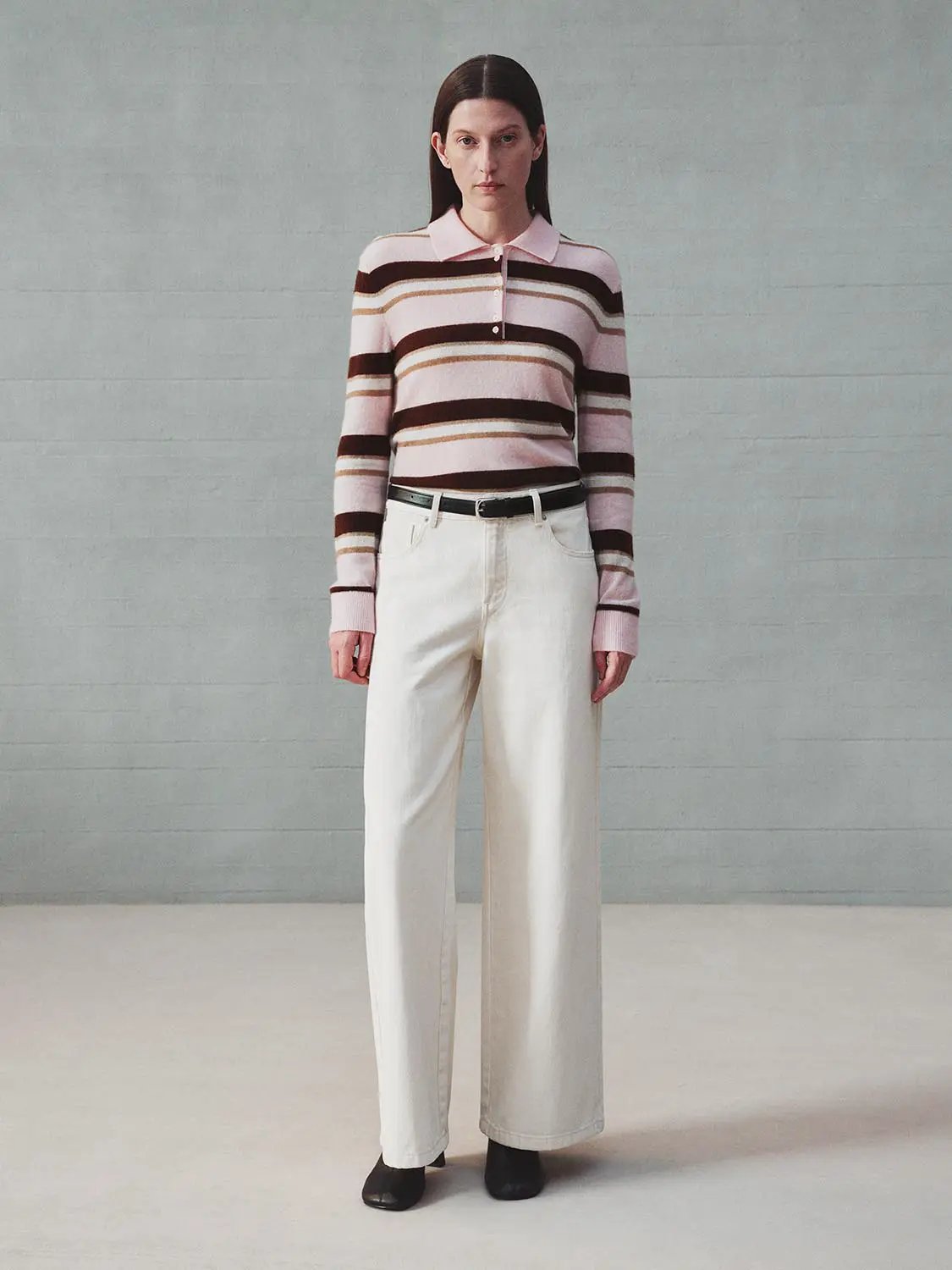 Solid Mid-rise Medium Weight Wide-leg Cotton Pants