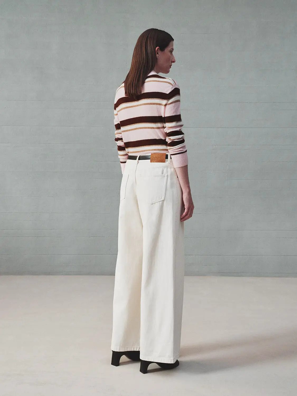 Solid Mid-rise Medium Weight Wide-leg Cotton Pants