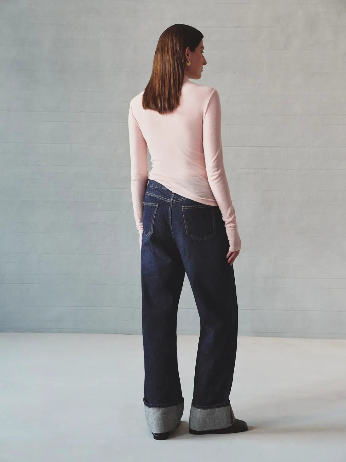 Cuffed Wash Wide-leg Mid-rise Cotton Jeans