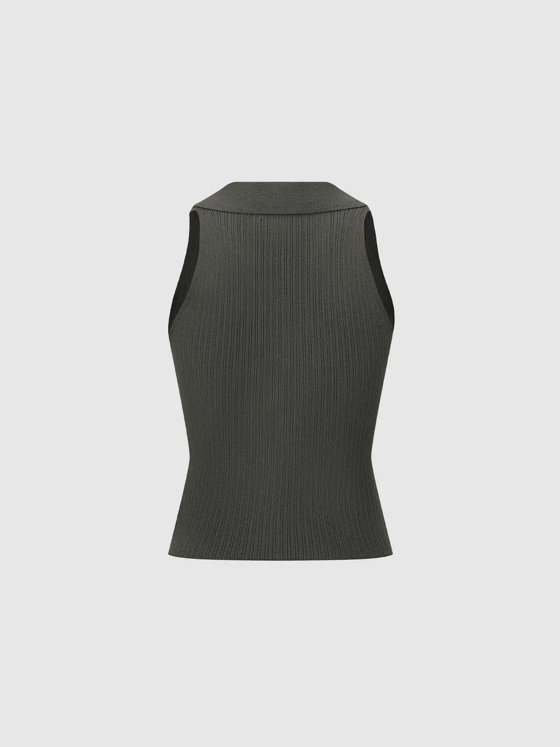 Ribbed Collar Slit Neck Sleeveless Fitted Knit Top