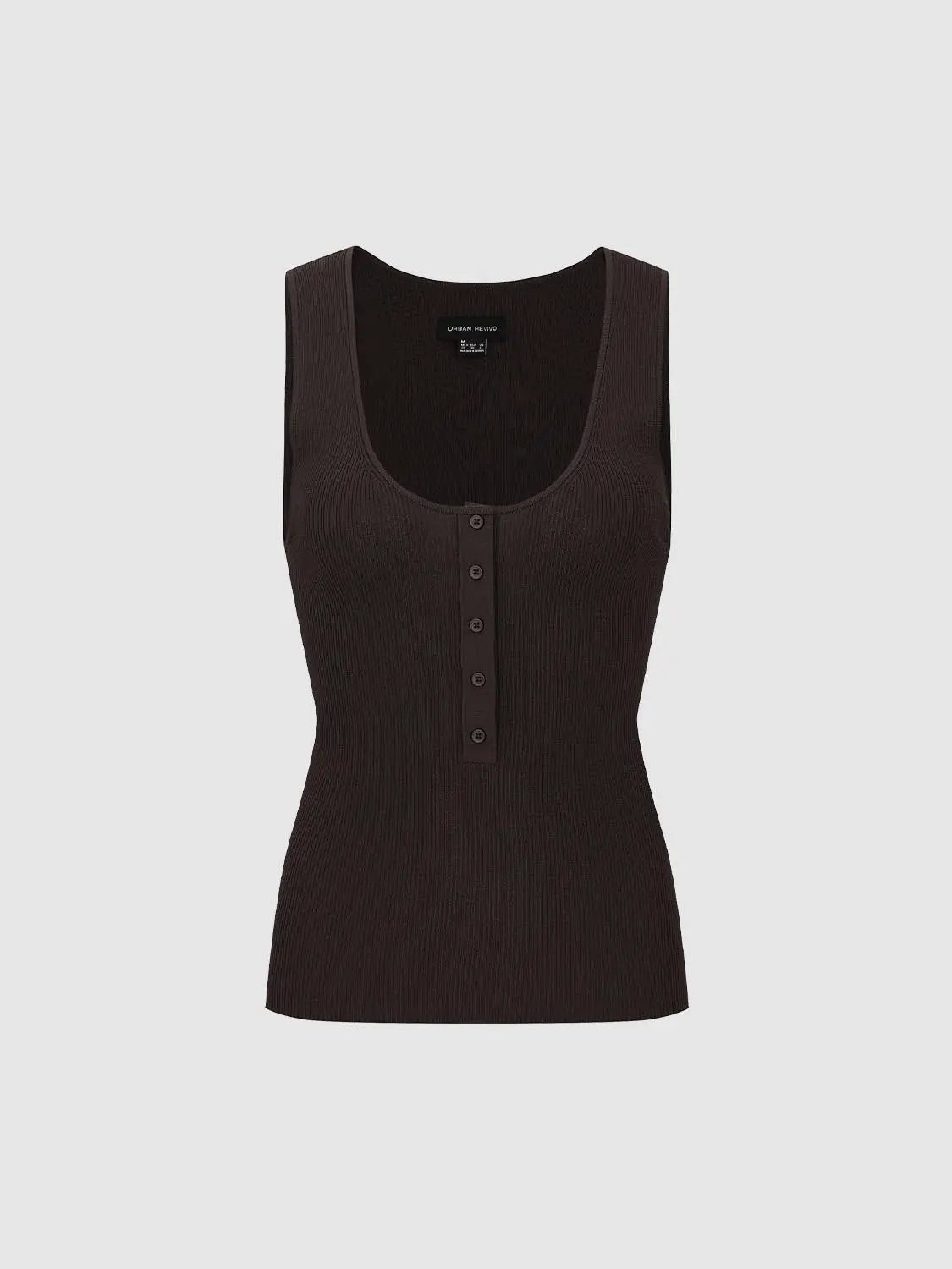 Ribbed Button Front Fitted Square Neck Sleeveless Tank Top