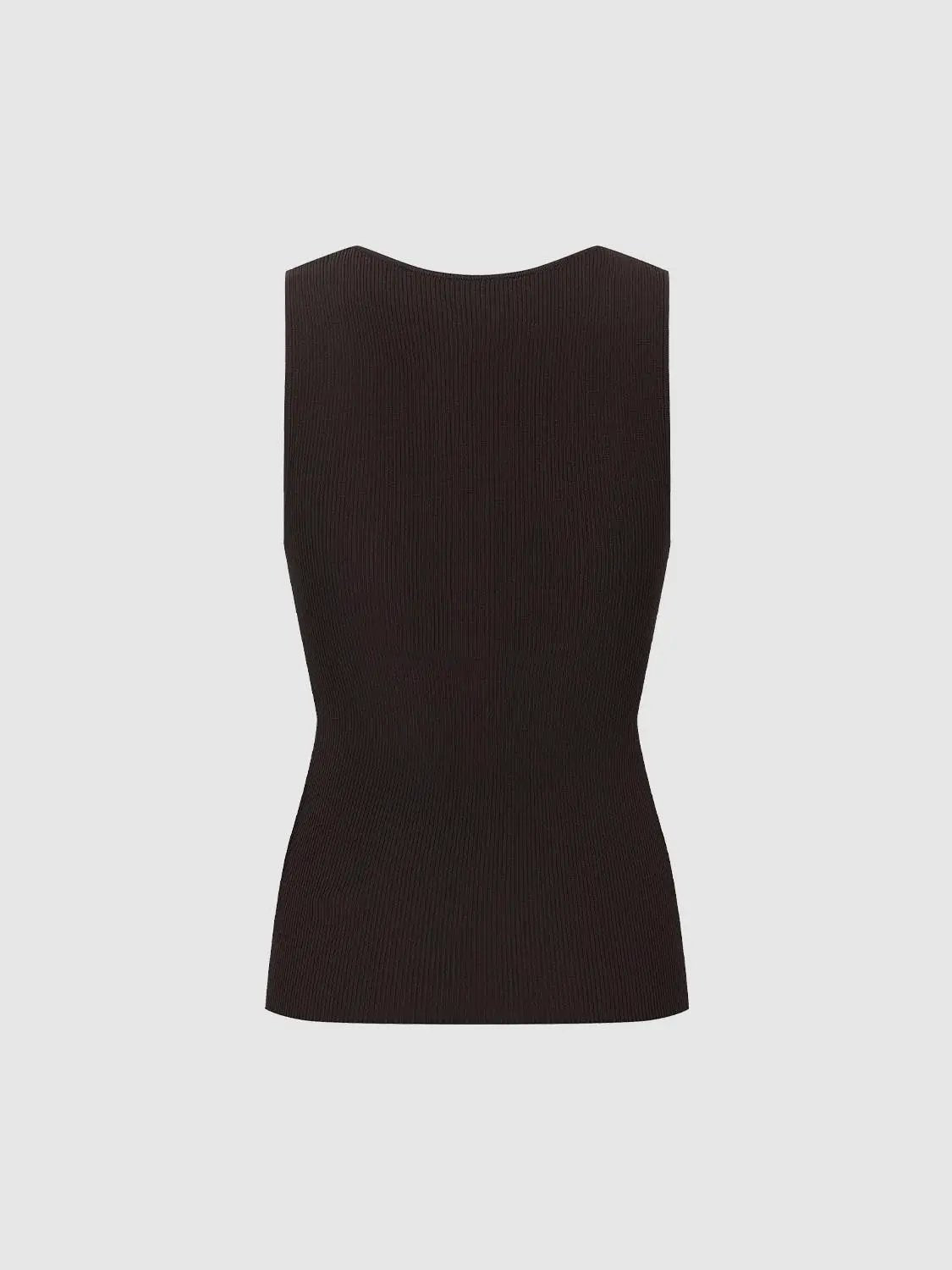 Ribbed Button Front Fitted Square Neck Sleeveless Tank Top