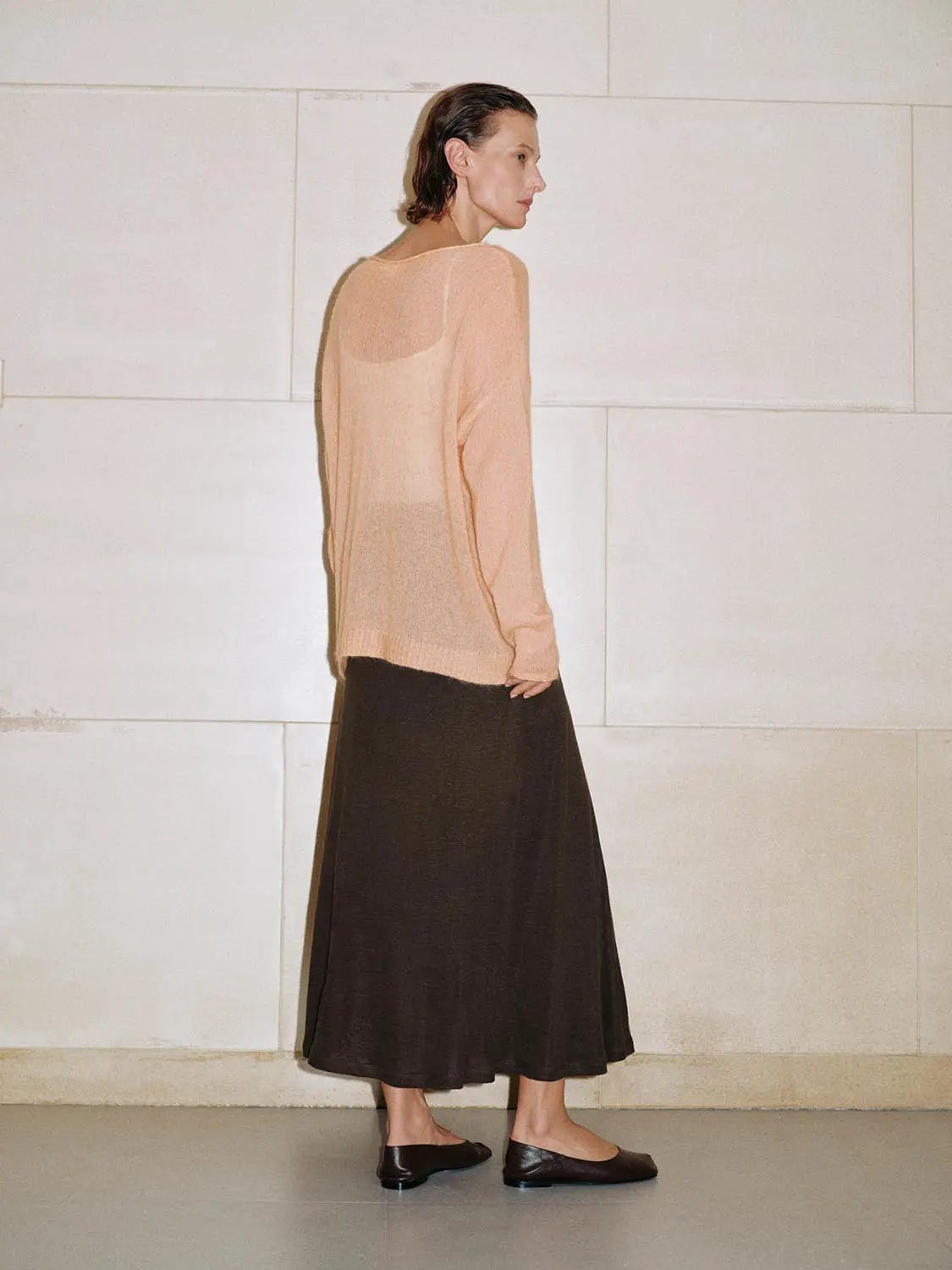 Ribbed Oversized Boat Neck Long Sleeve Wool Blend Sweater