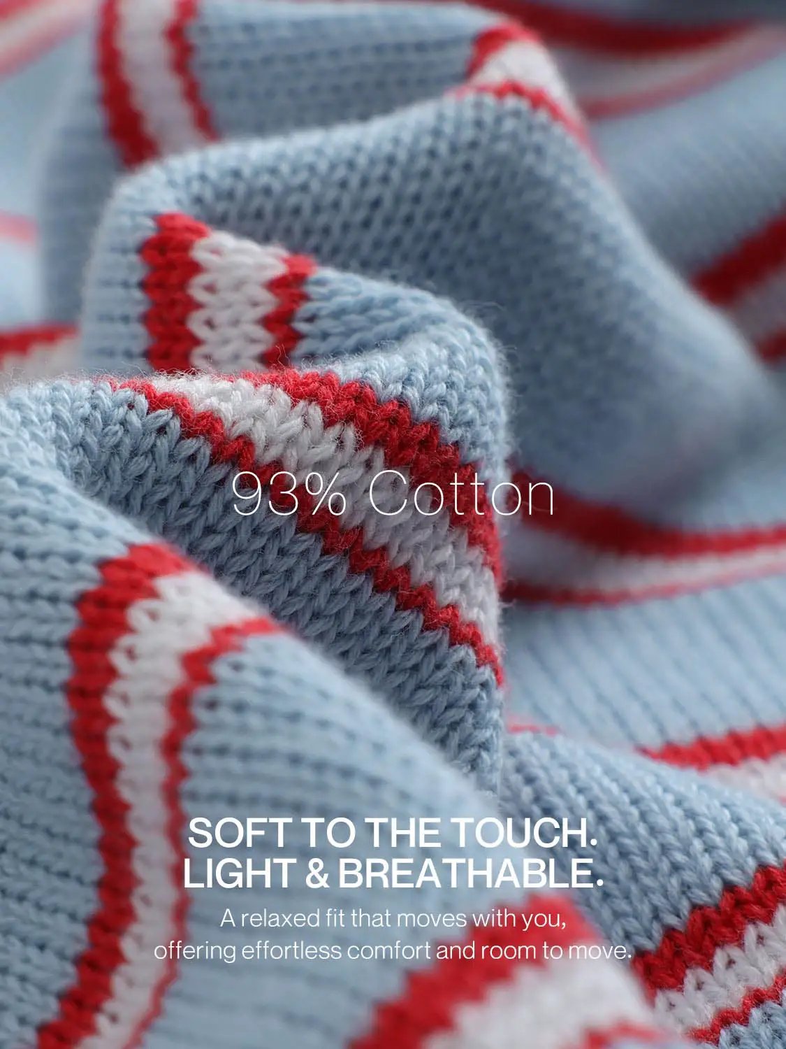 Striped Long Sleeve Polo Collar Cotton Blend Knit Top