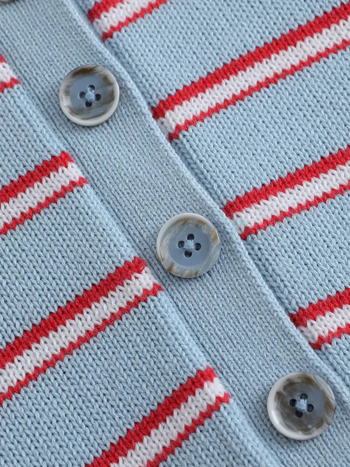 Striped Long Sleeve Polo Collar Cotton Blend Knit Top