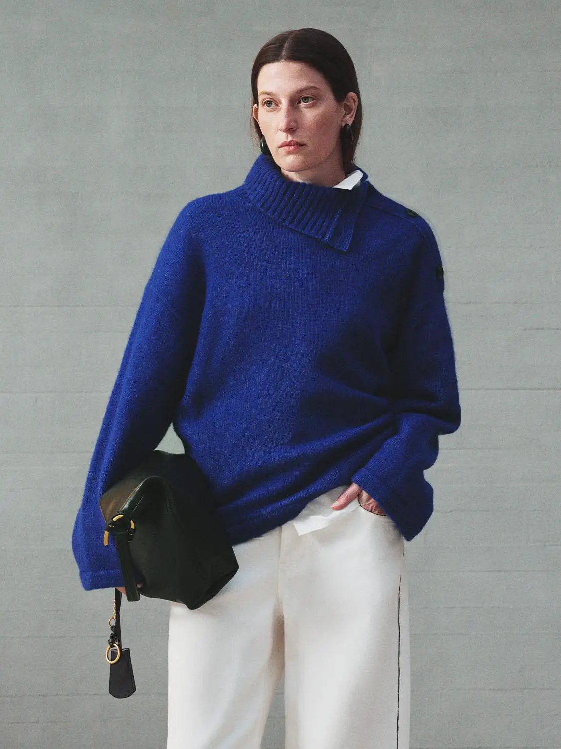 Oversized Ribbed Turtleneck Long Sleeve Wool Blend Sweater