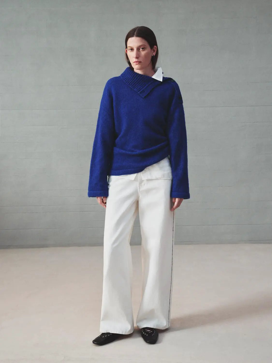Oversized Ribbed Turtleneck Long Sleeve Wool Blend Sweater