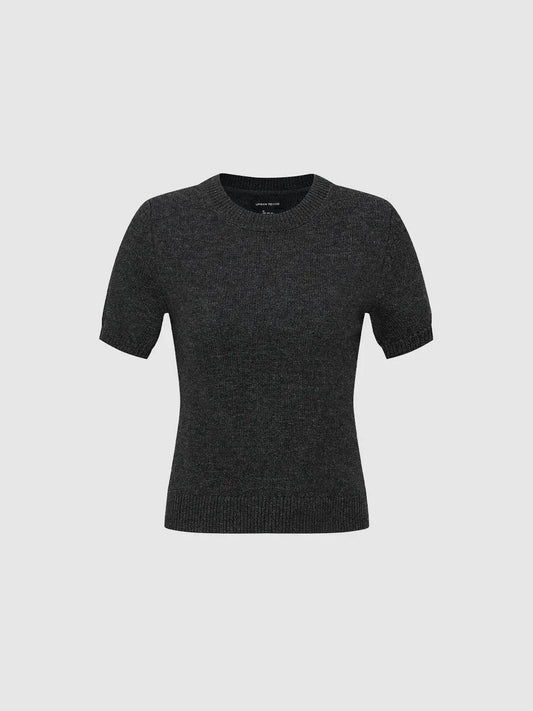 Ribbed Charcoal Crew Neck Short Sleeve Knit T-Shirt