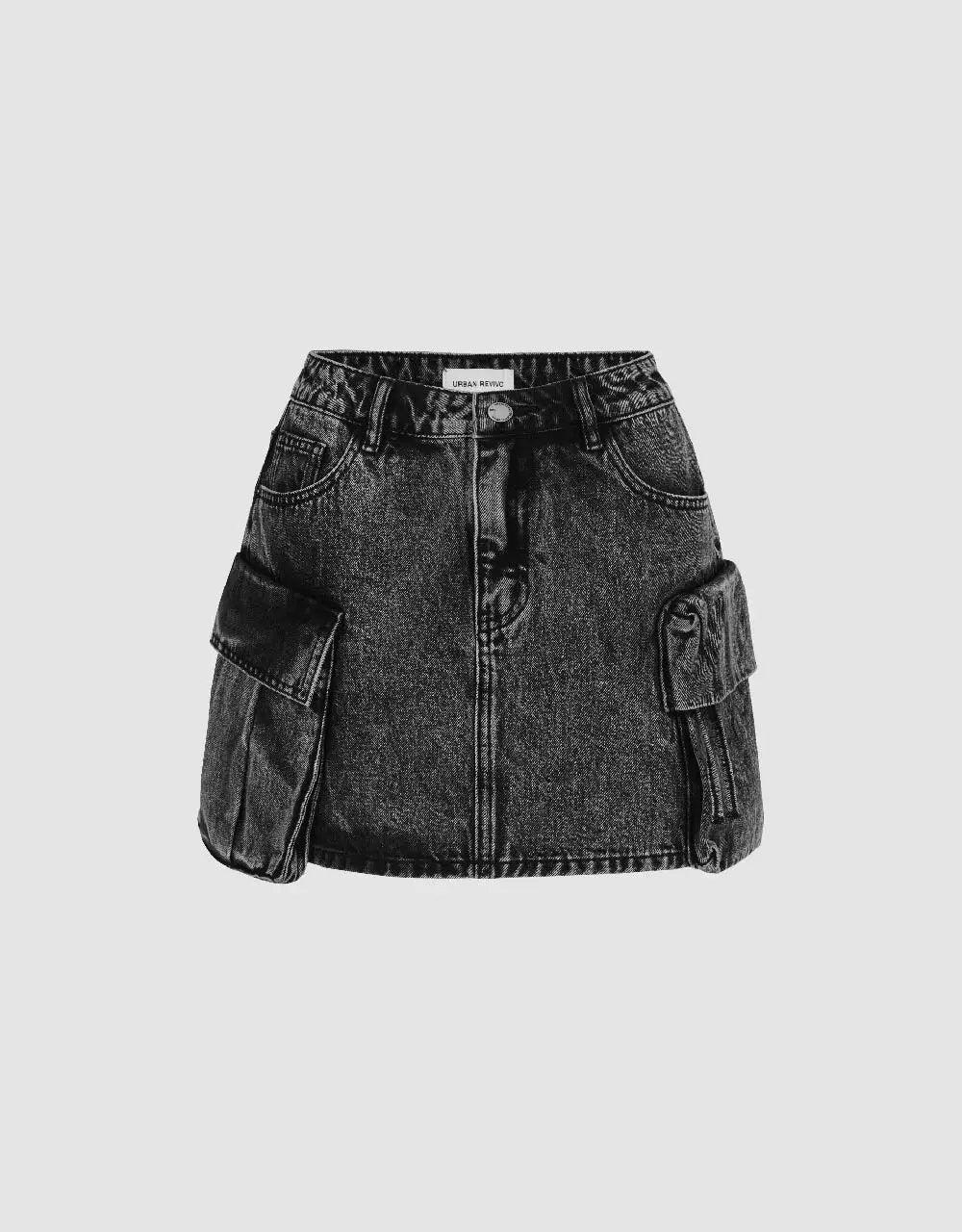 Cargo Multi Pocket Washed Raw Hem Straight Mini Cotton Skirt