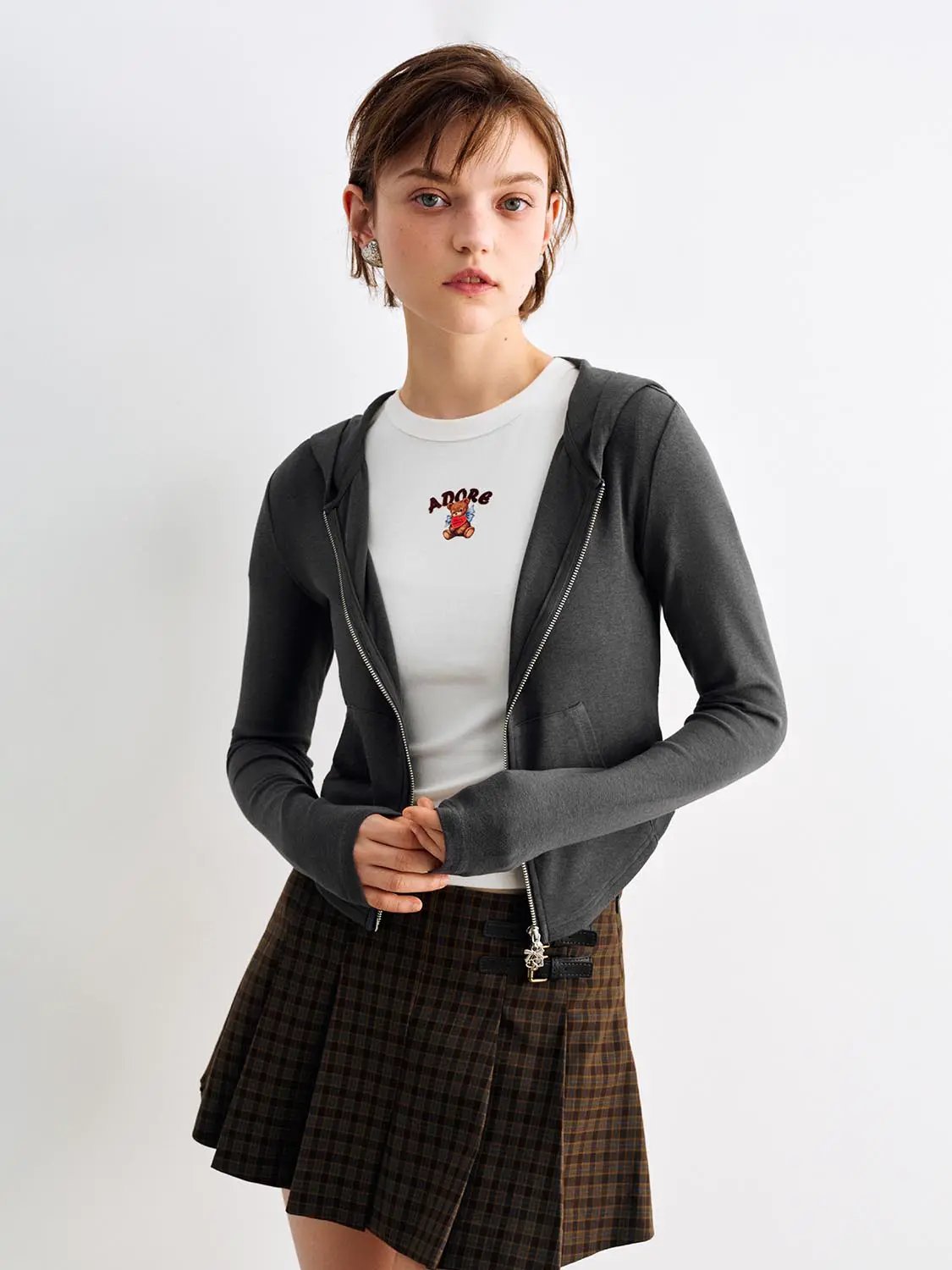 Hooded Zip Front Long Sleeve Jacket