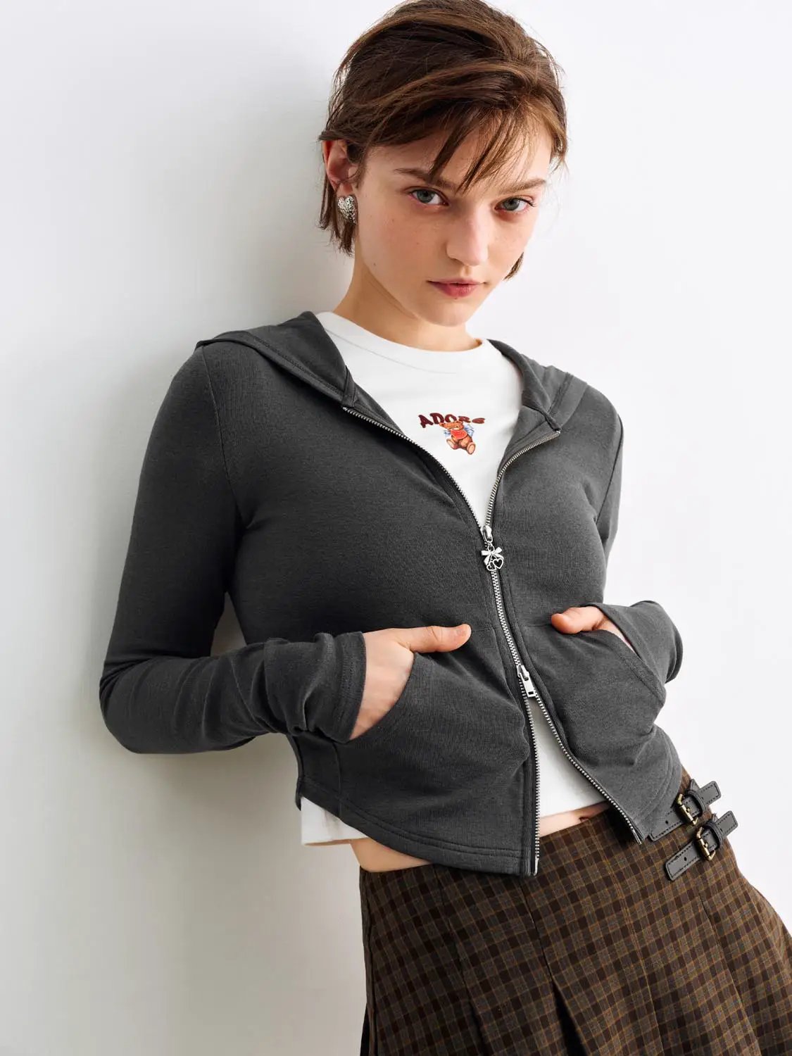 Hooded Zip Front Long Sleeve Jacket