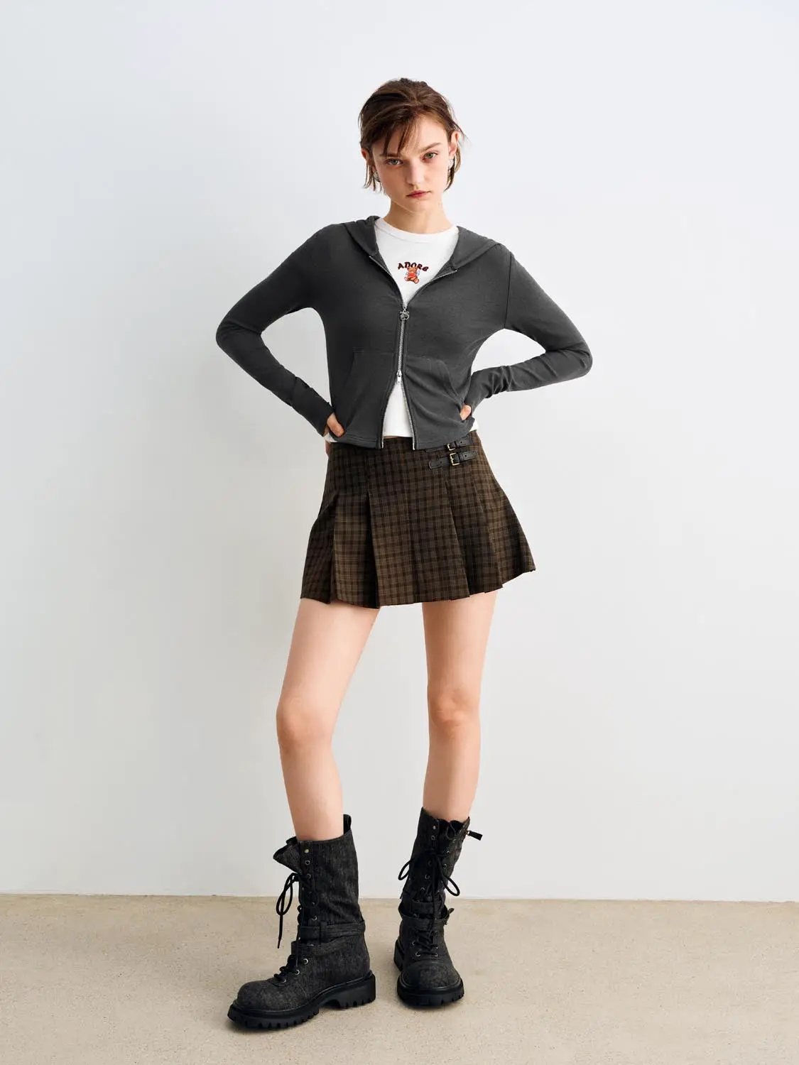 Hooded Zip Front Long Sleeve Jacket