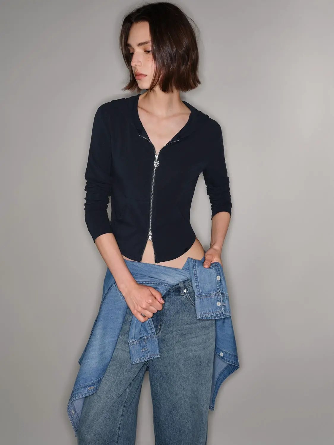 Hooded Zip Front Long Sleeve Jacket