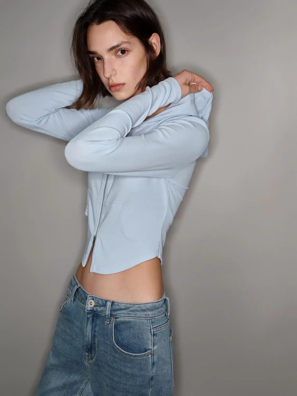 Hooded Zip Front Long Sleeve Jacket