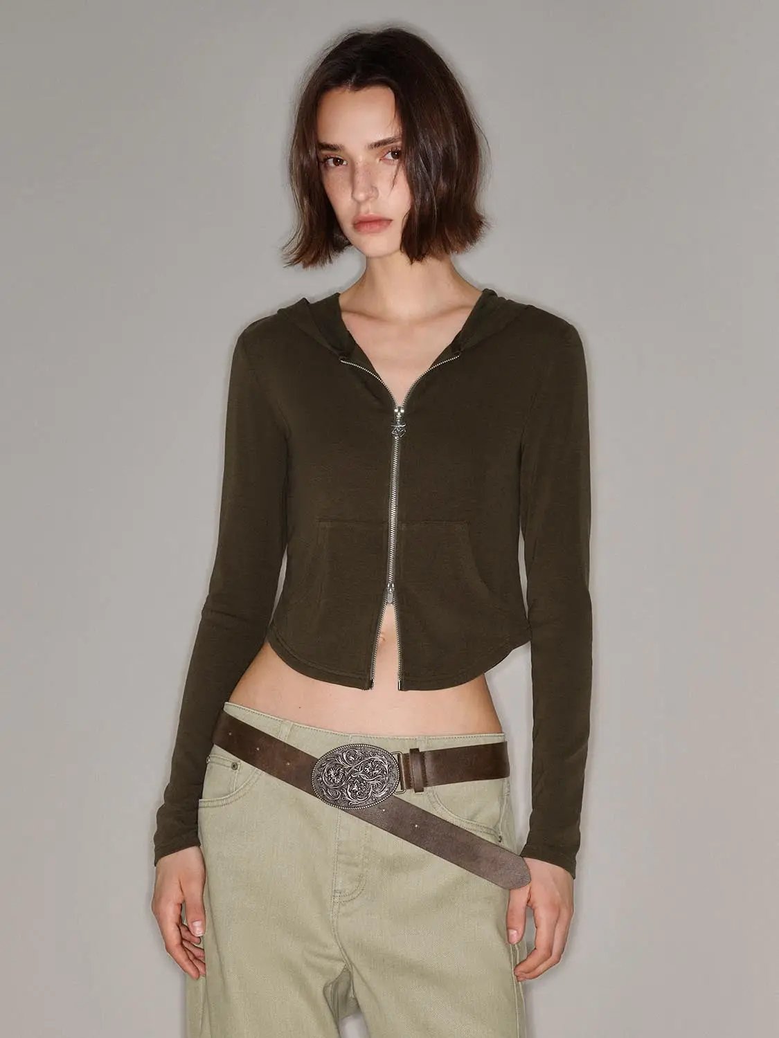 Hooded Zip Front Long Sleeve Jacket