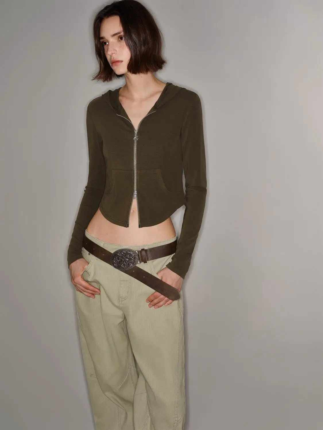 Hooded Zip Front Long Sleeve Jacket