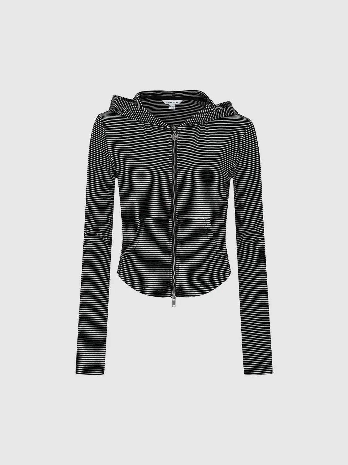 Striped Zip Long Sleeve Fitted Cotton Hoodie
