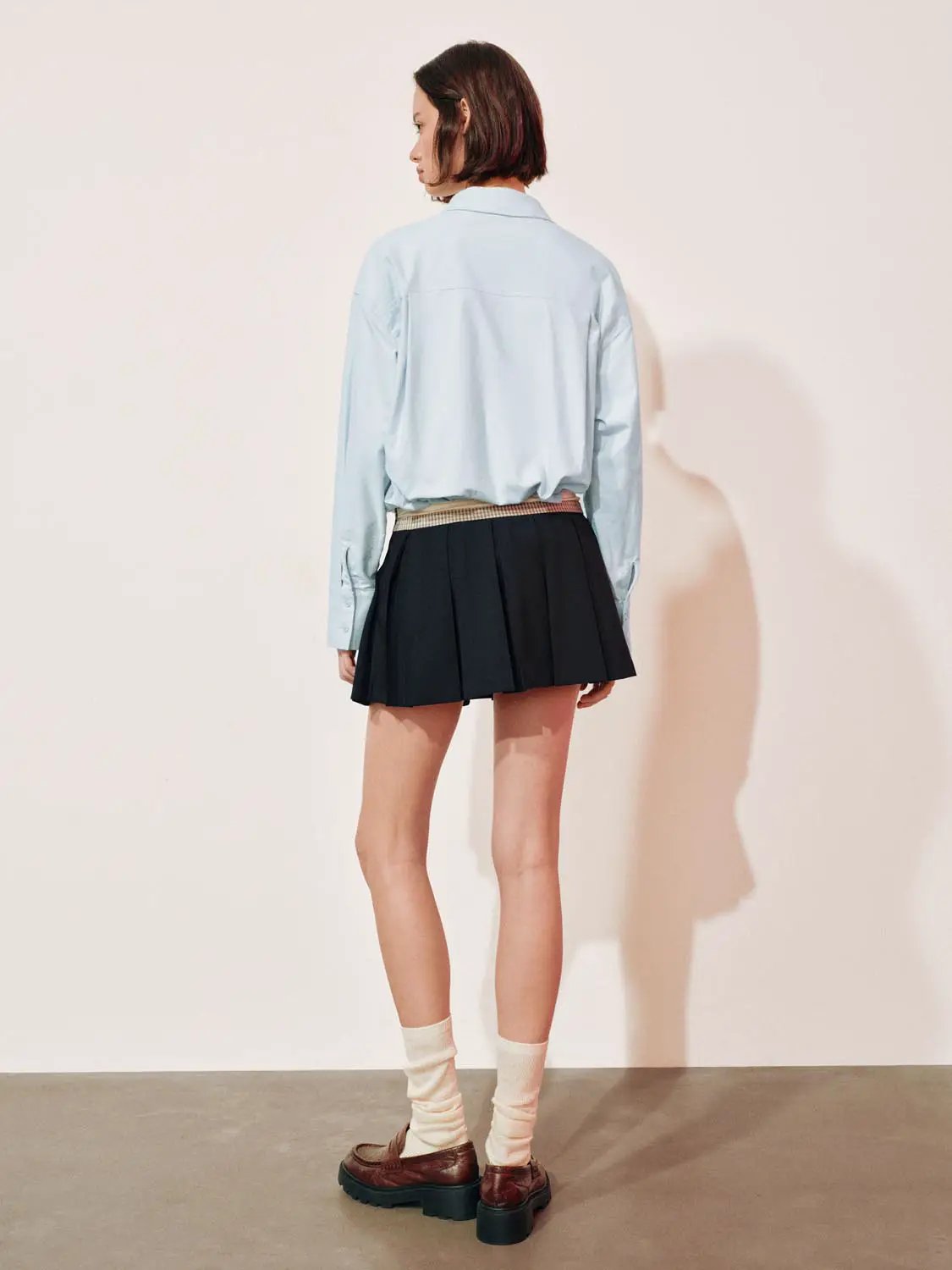 Embroidered Long Sleeve Cotton Shirt Curved Hem