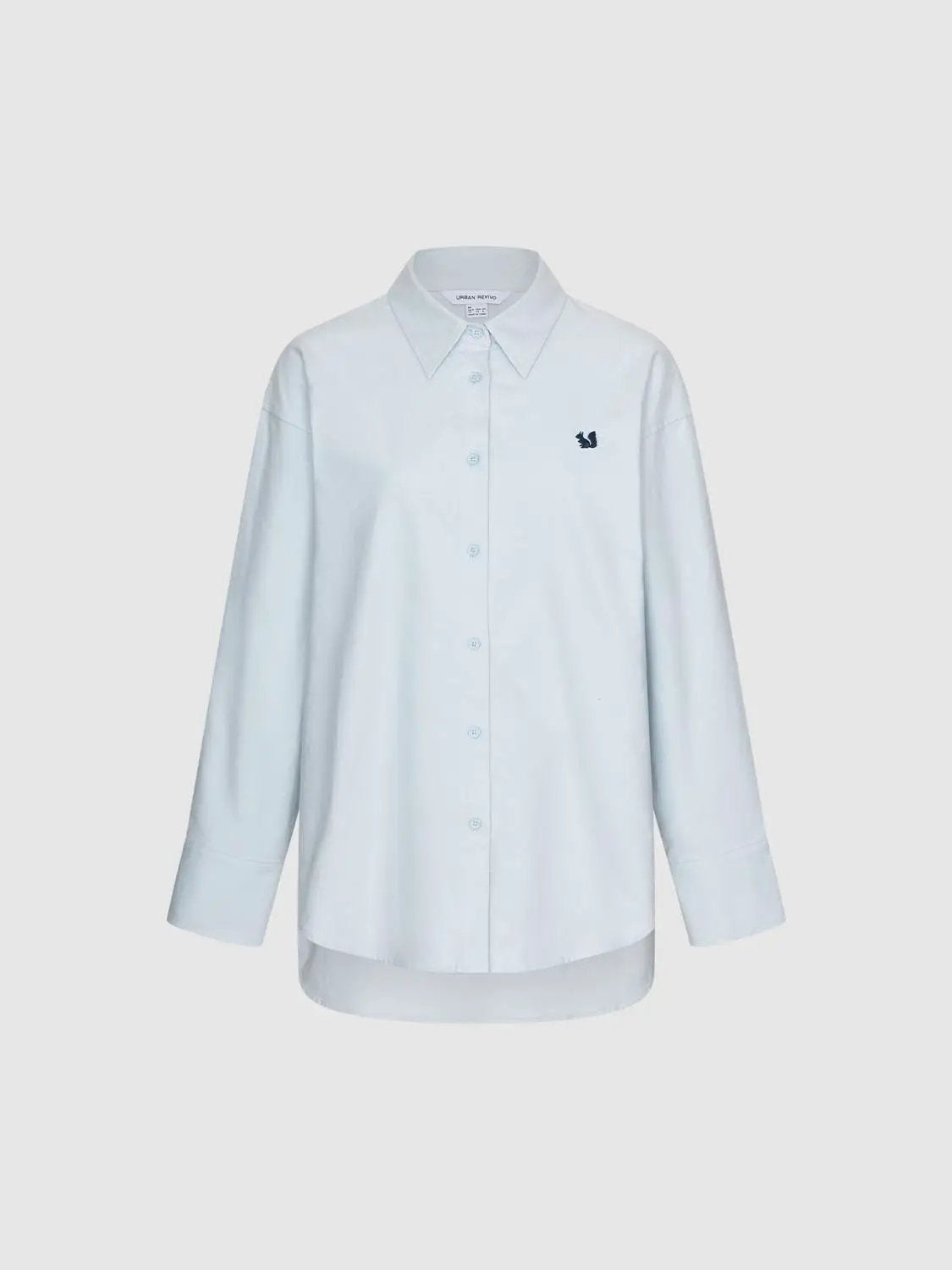 Embroidered Long Sleeve Cotton Shirt Curved Hem