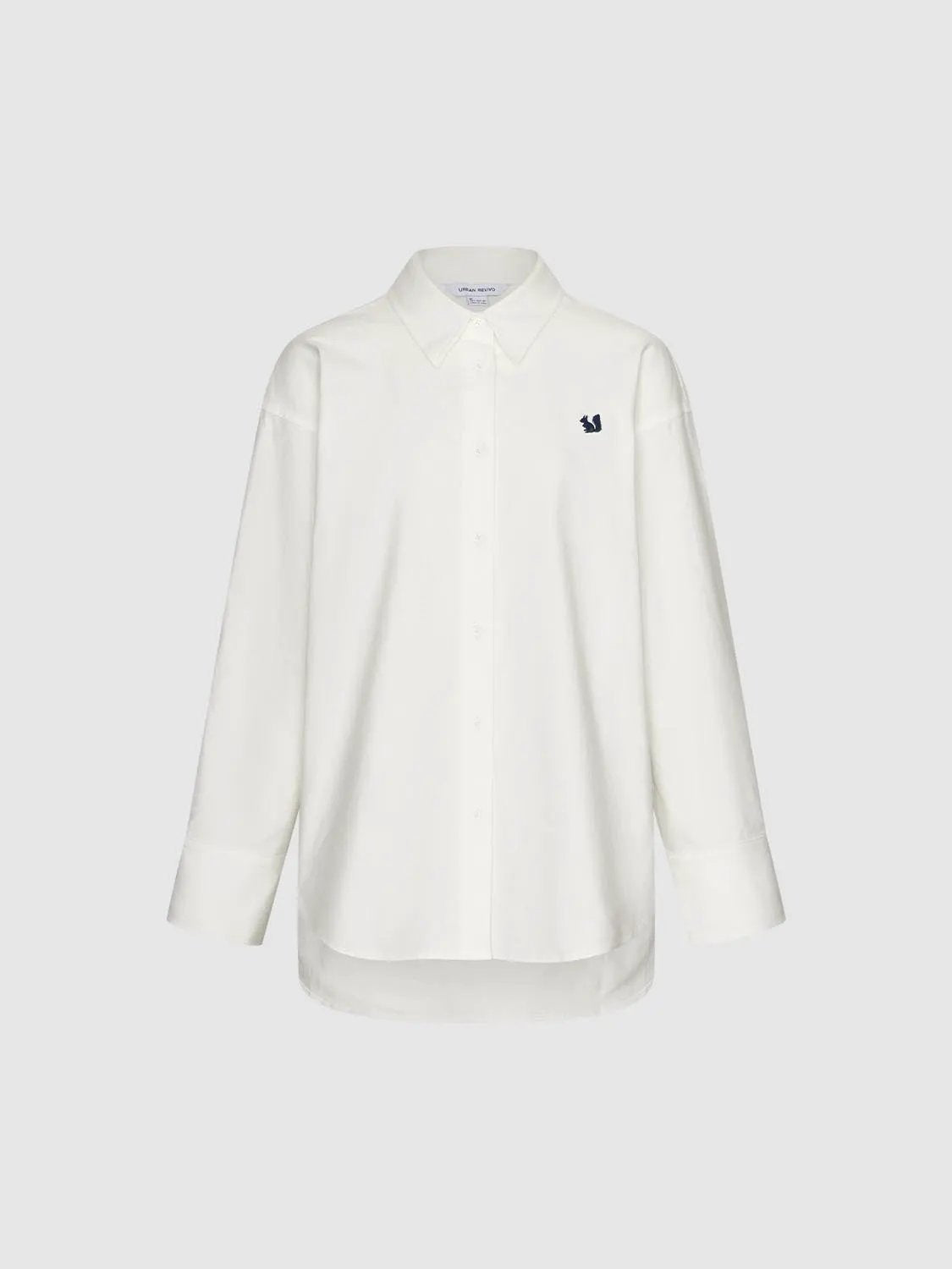 Embroidered Long Sleeve Cotton Shirt Curved Hem