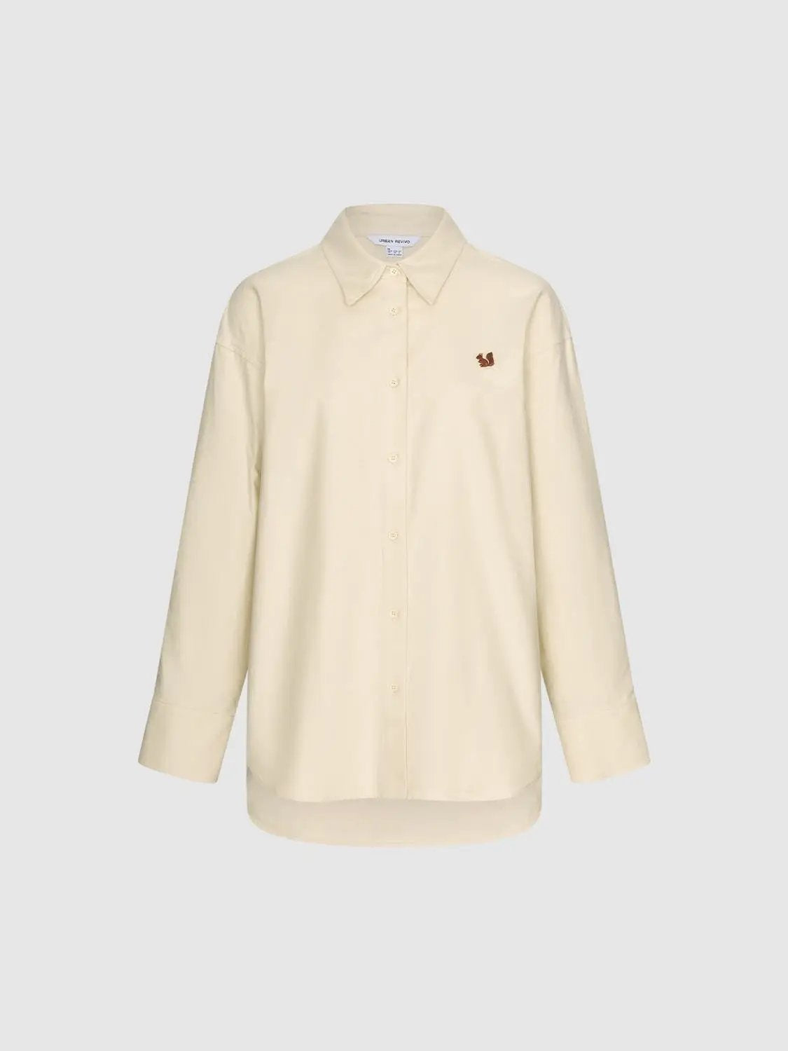Embroidered Long Sleeve Cotton Shirt Curved Hem