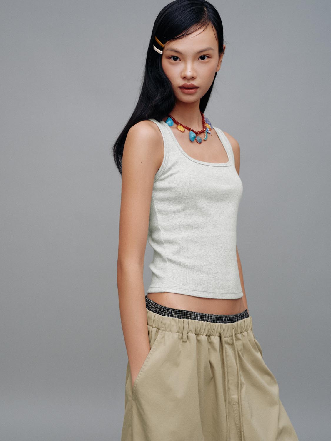 Square Neck Slim Fit Cropped Cotton Layering Tank Top