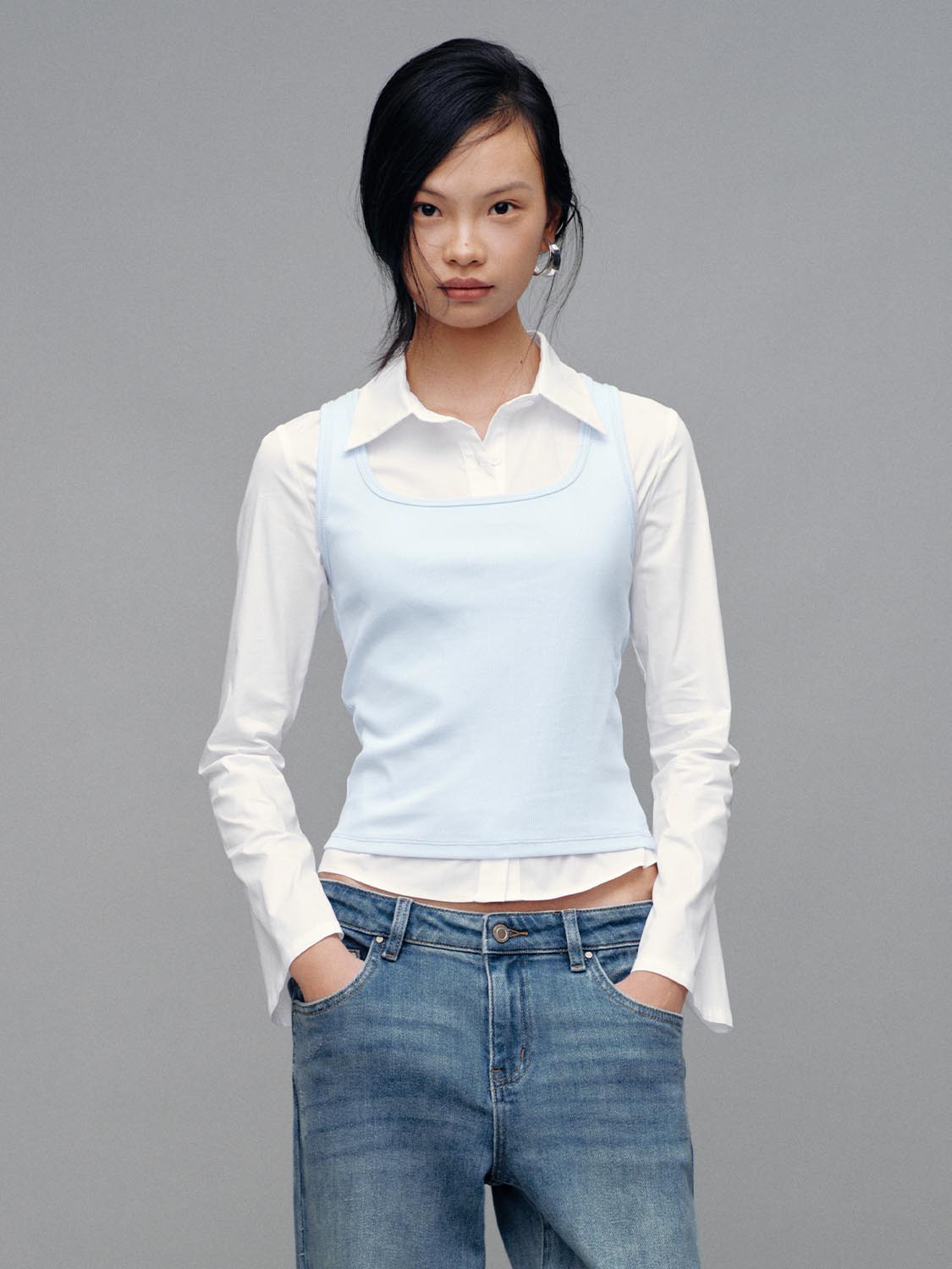 Square Neck Slim Fit Cropped Cotton Layering Tank Top