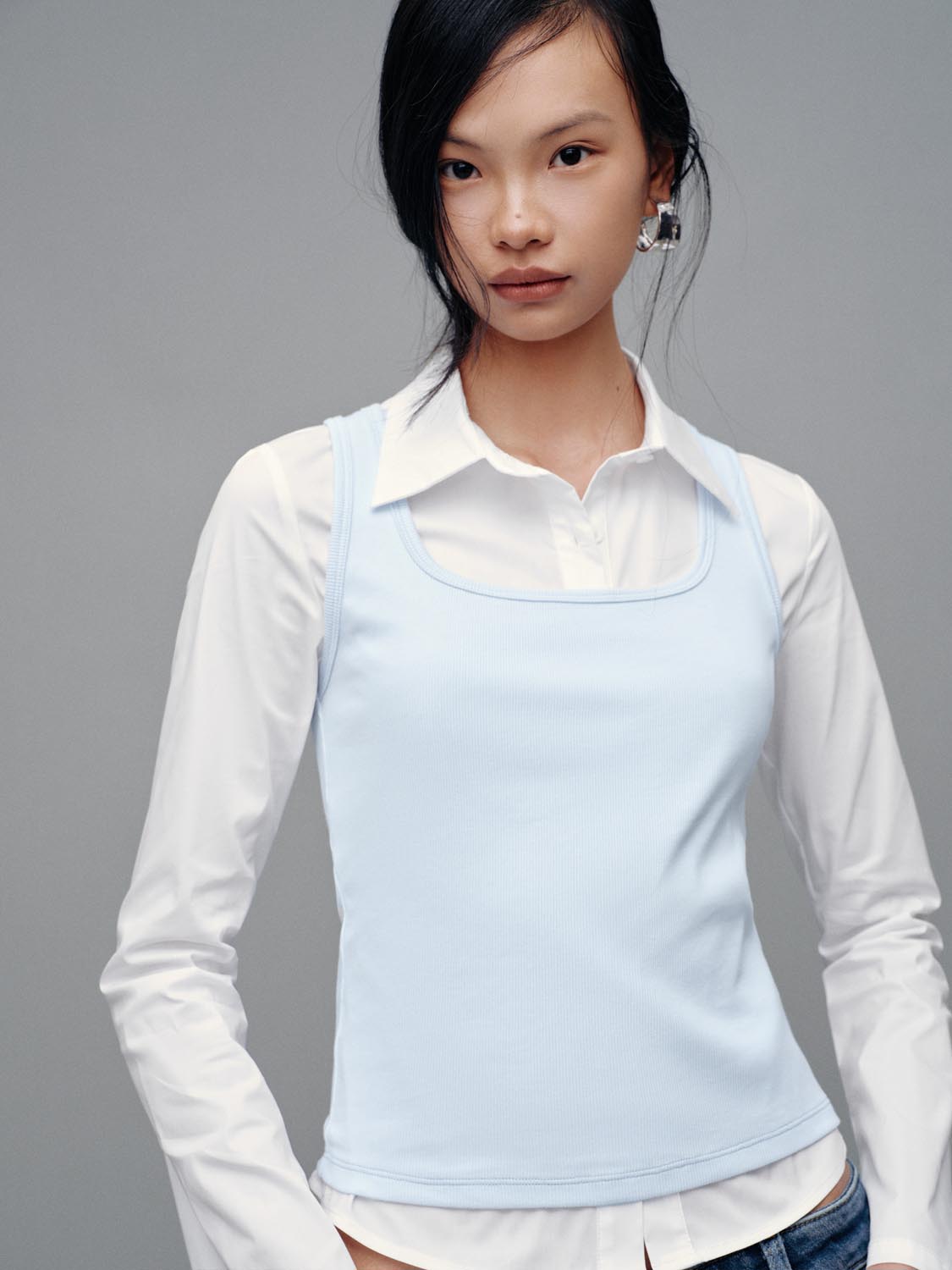 Square Neck Slim Fit Cropped Cotton Layering Tank Top