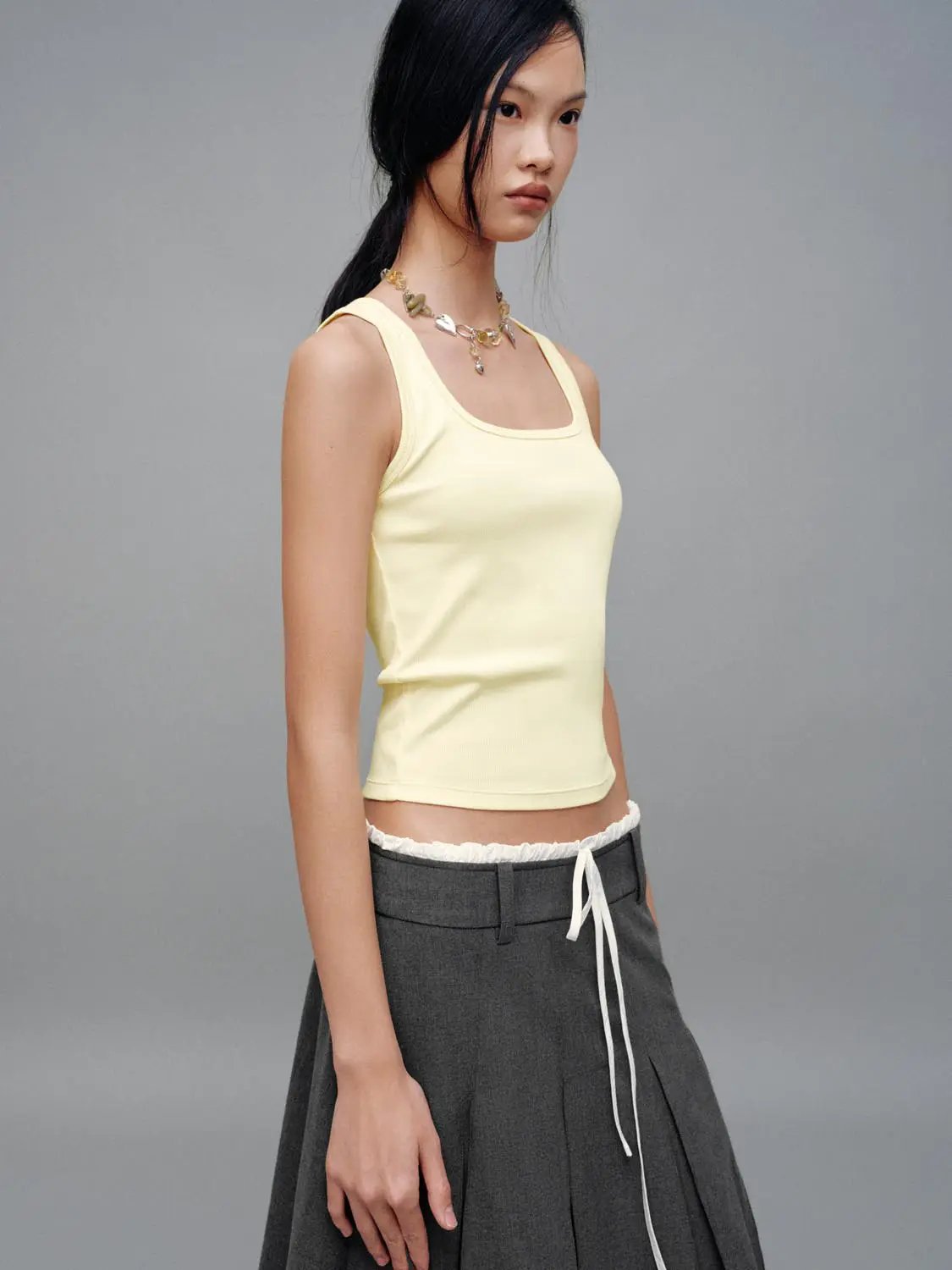 Square Neck Slim Fit Cropped Cotton Layering Tank Top