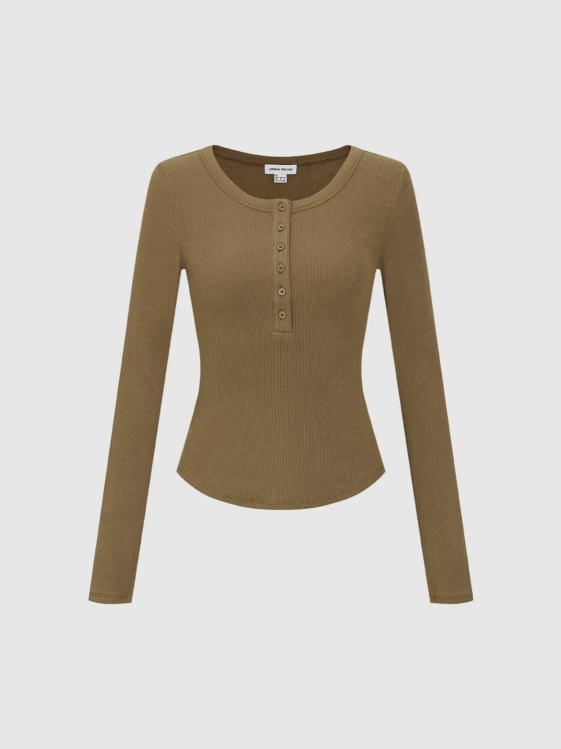 Long Sleeve Buttoned Henley Knit T-shirt