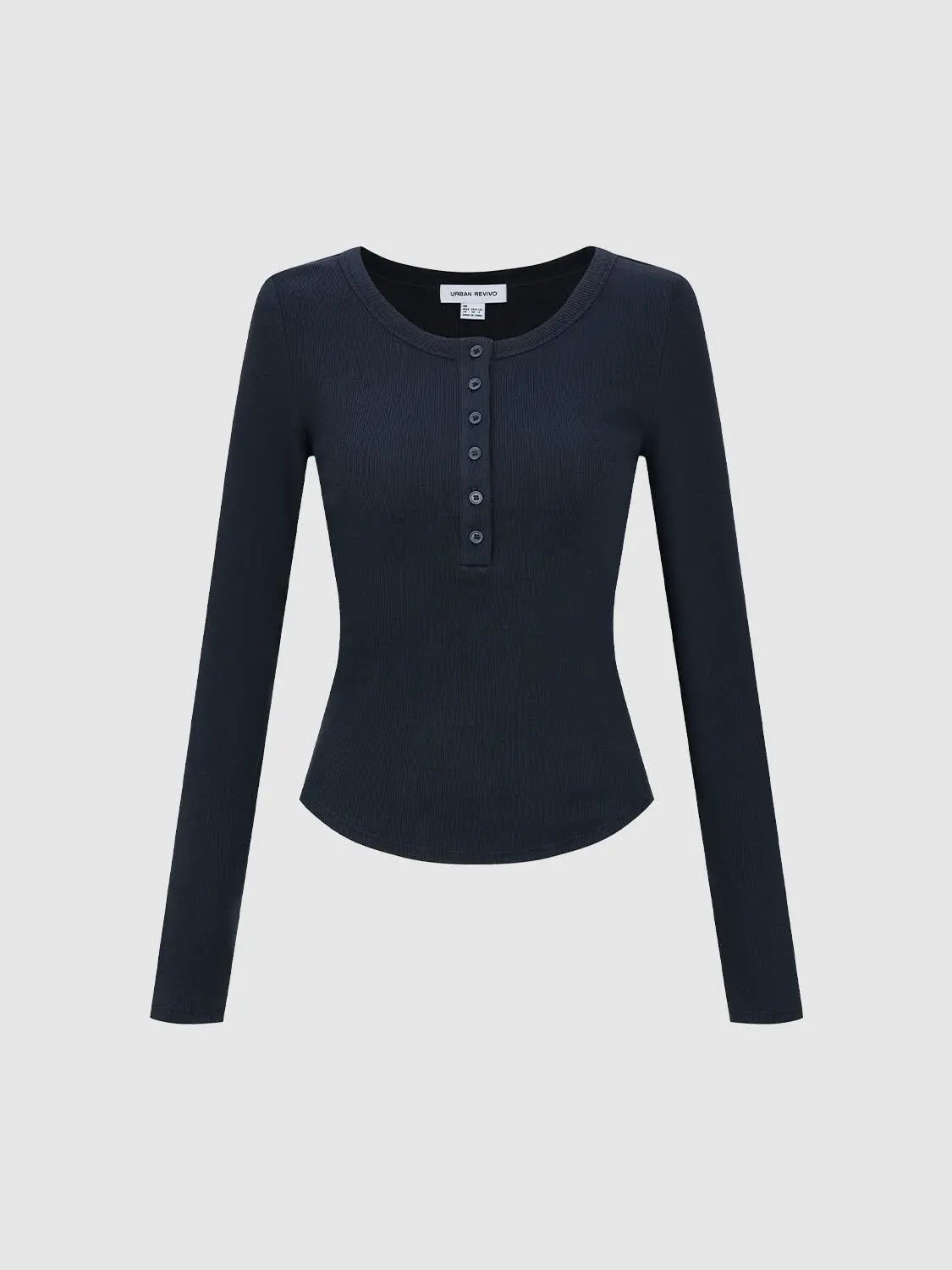 Long Sleeve Buttoned Henley Knit T-shirt