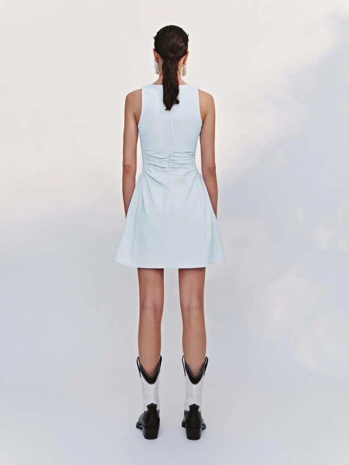 Round Neck Ruched Waist Sleeveless A-Line Mini Dress