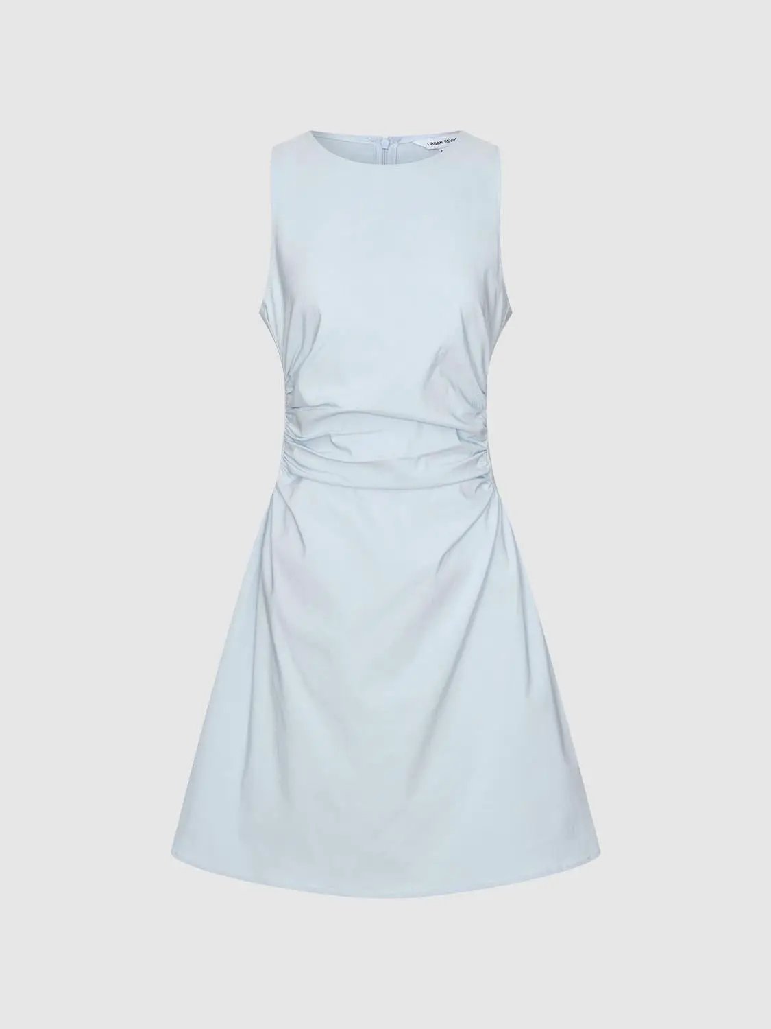 Round Neck Ruched Waist Sleeveless A-Line Mini Dress