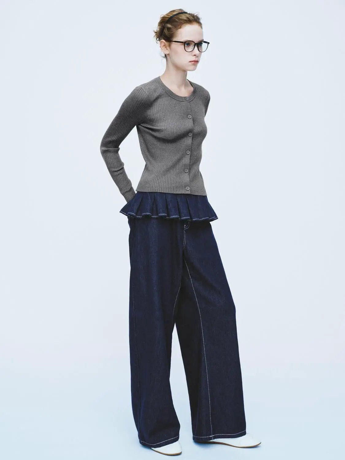 Ribbed Knit Button Front Crew Neck Long Sleeve Cardigan