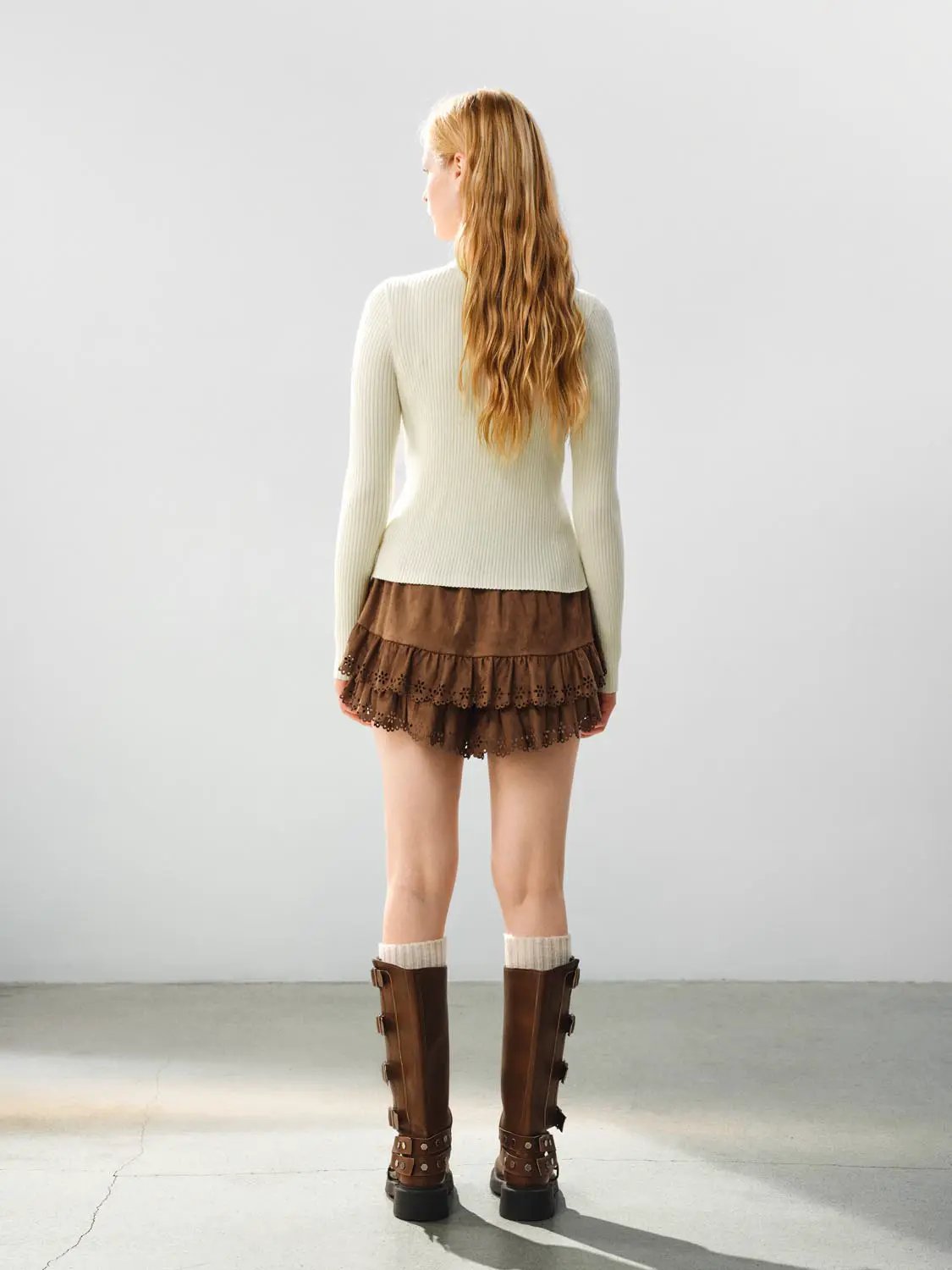 Ribbed Knit Button Front Crew Neck Long Sleeve Cardigan